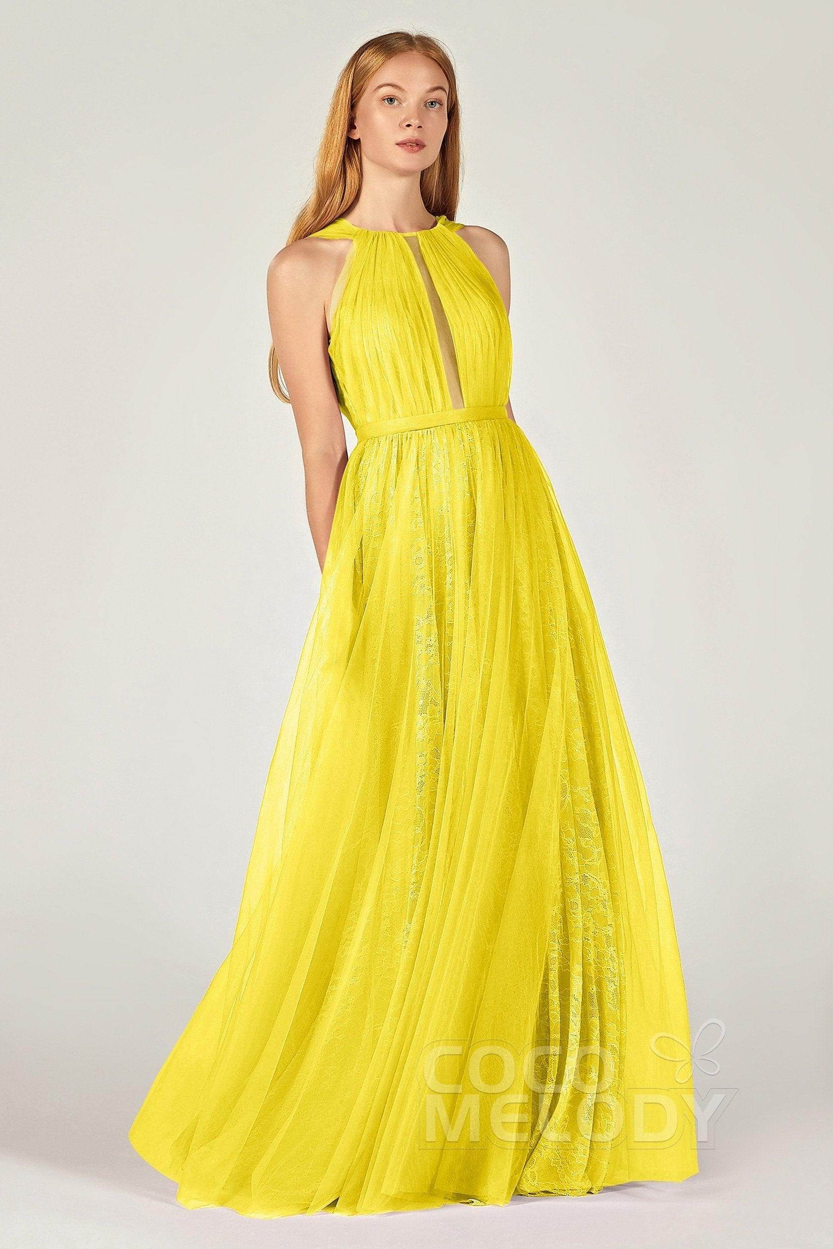 A-Line Floor Length Tulle/Lace Bridesmaid Dress CB0376 - COCOMELODY