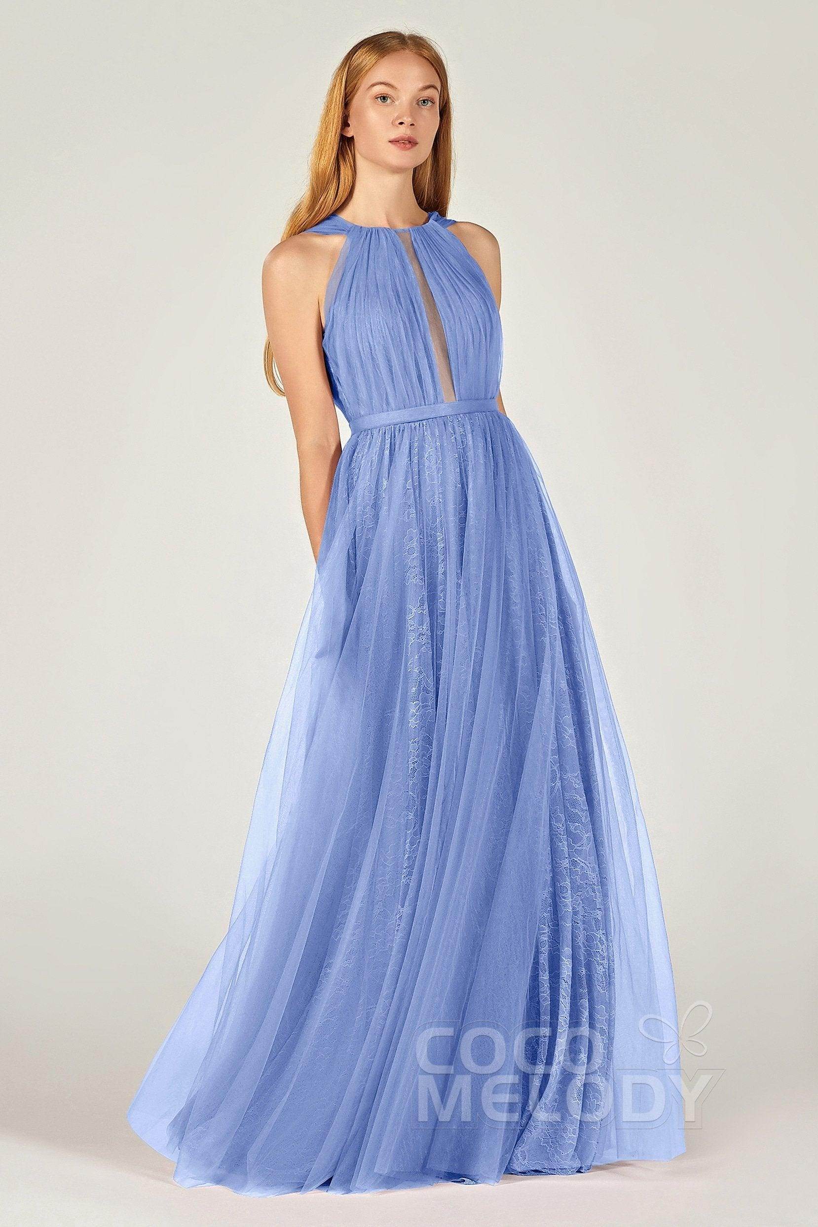 A-Line Floor Length Tulle/Lace Bridesmaid Dress CB0376 - COCOMELODY