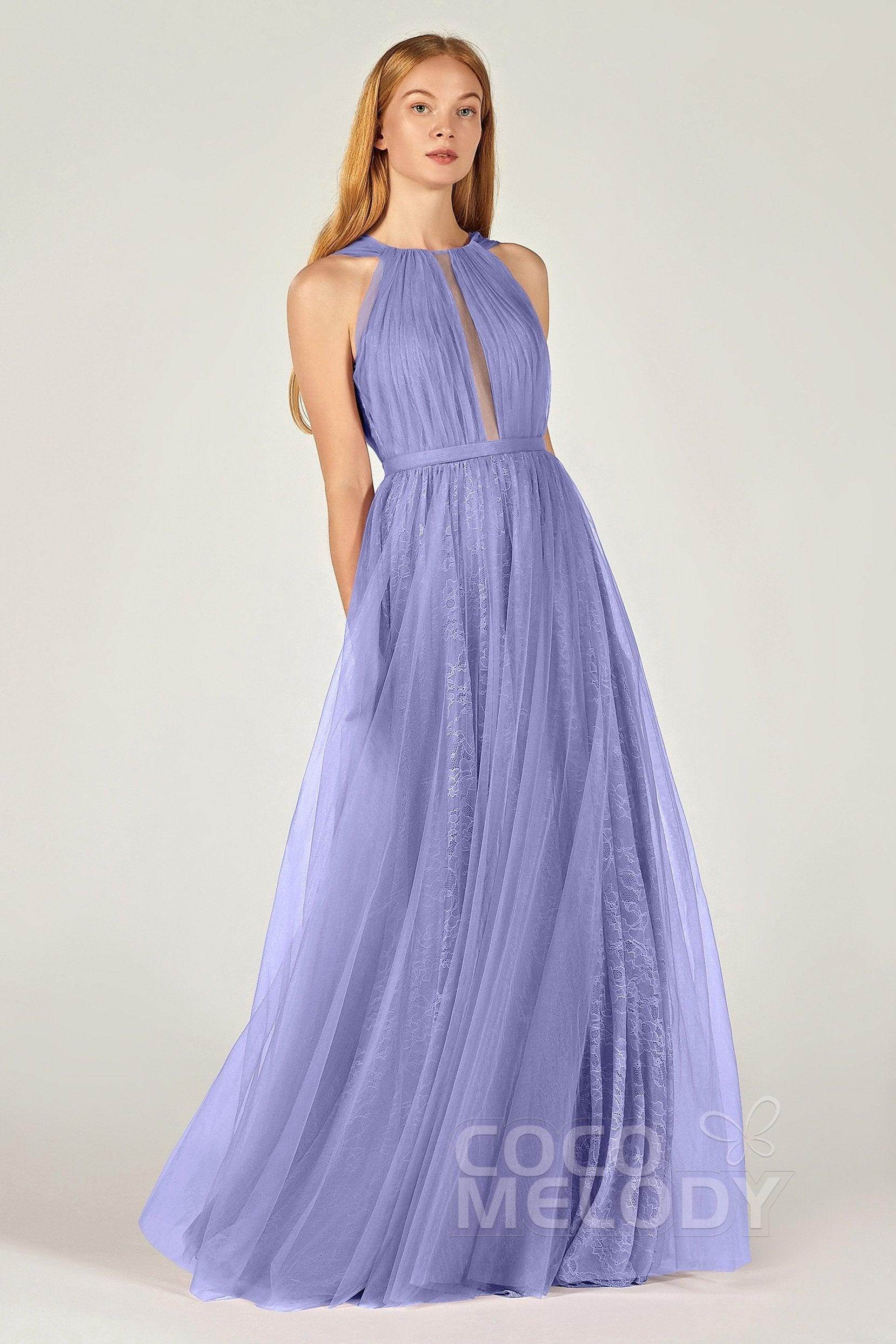 A-Line Floor Length Tulle/Lace Bridesmaid Dress CB0376 - COCOMELODY