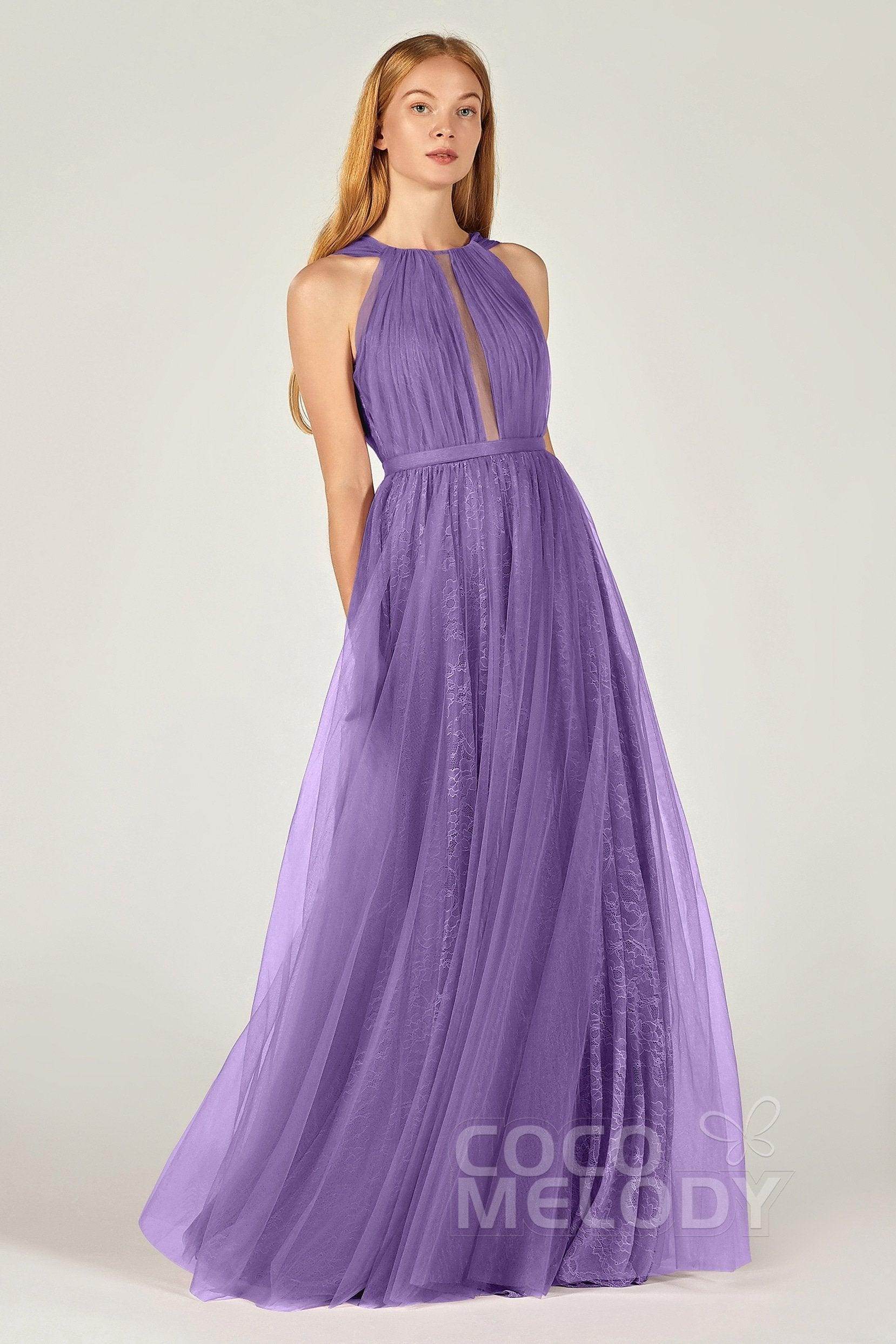 A-Line Floor Length Tulle/Lace Bridesmaid Dress CB0376 - COCOMELODY