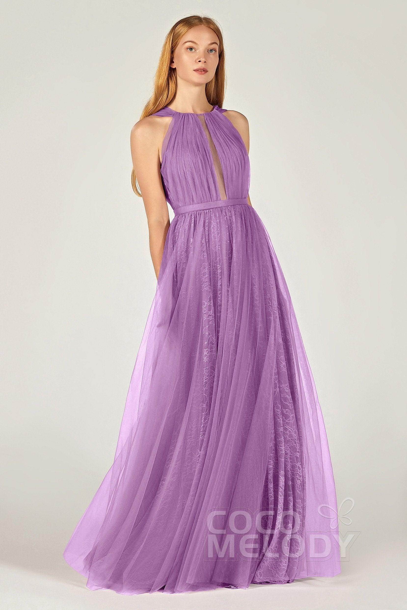 A-Line Floor Length Tulle/Lace Bridesmaid Dress CB0376 - COCOMELODY