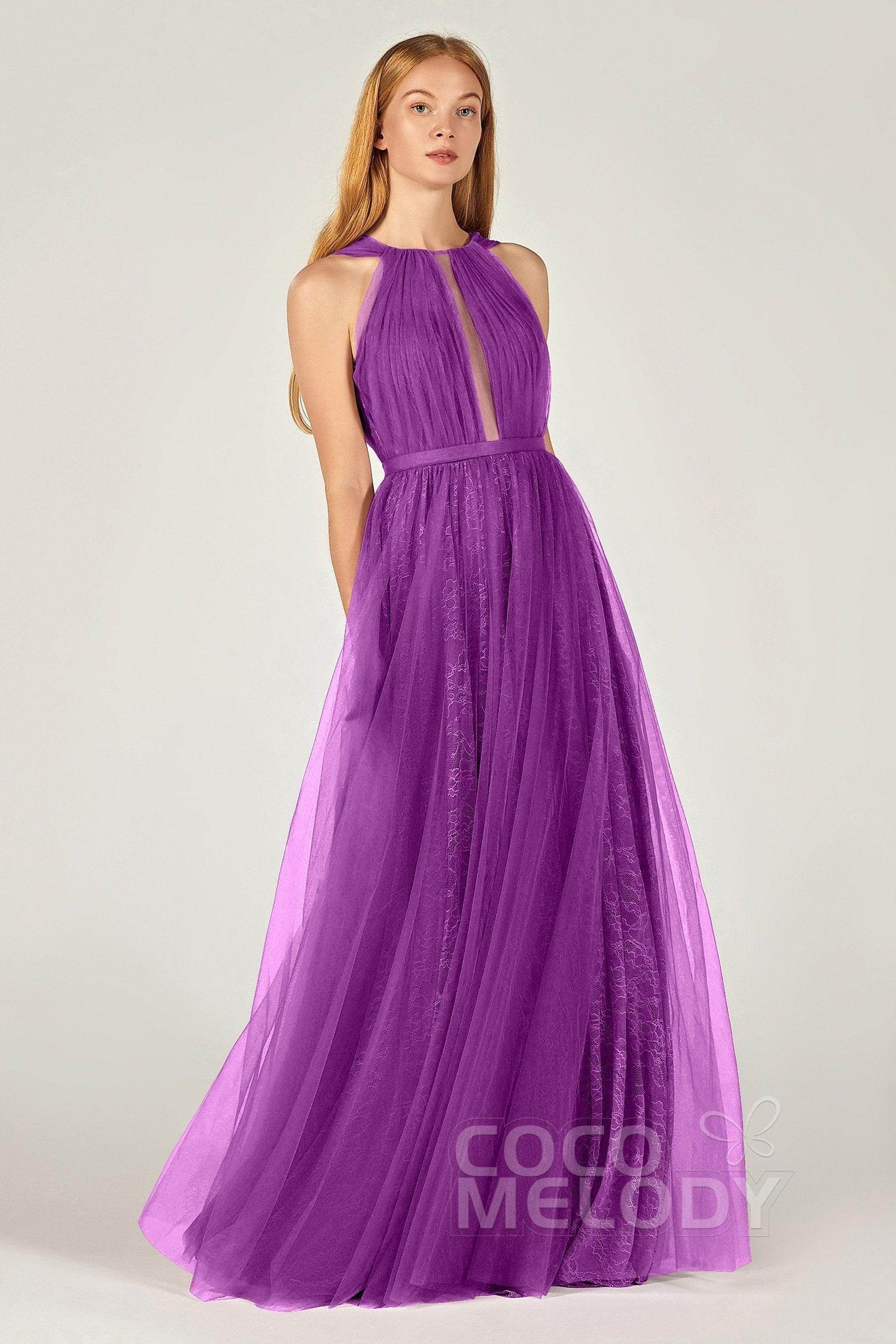 A-Line Floor Length Tulle/Lace Bridesmaid Dress CB0376 - COCOMELODY