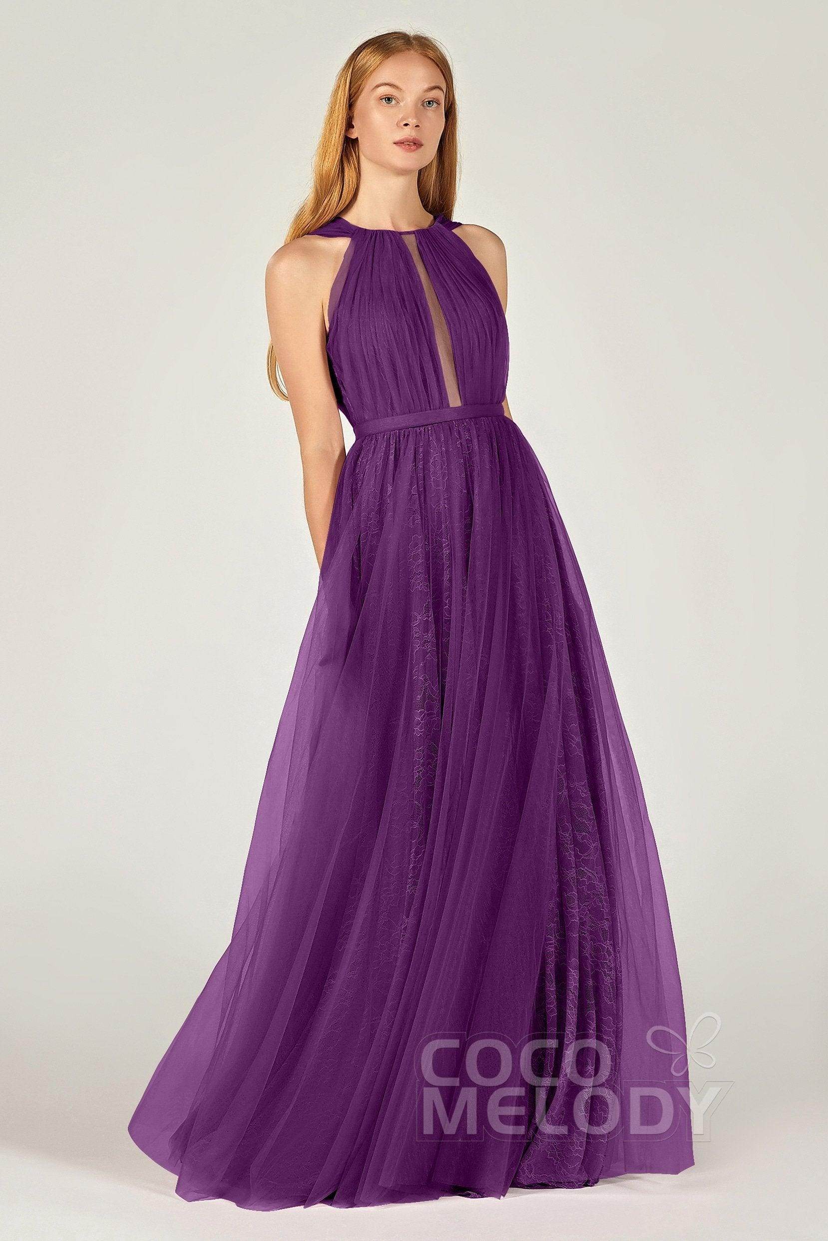 A-Line Floor Length Tulle/Lace Bridesmaid Dress CB0376 - COCOMELODY