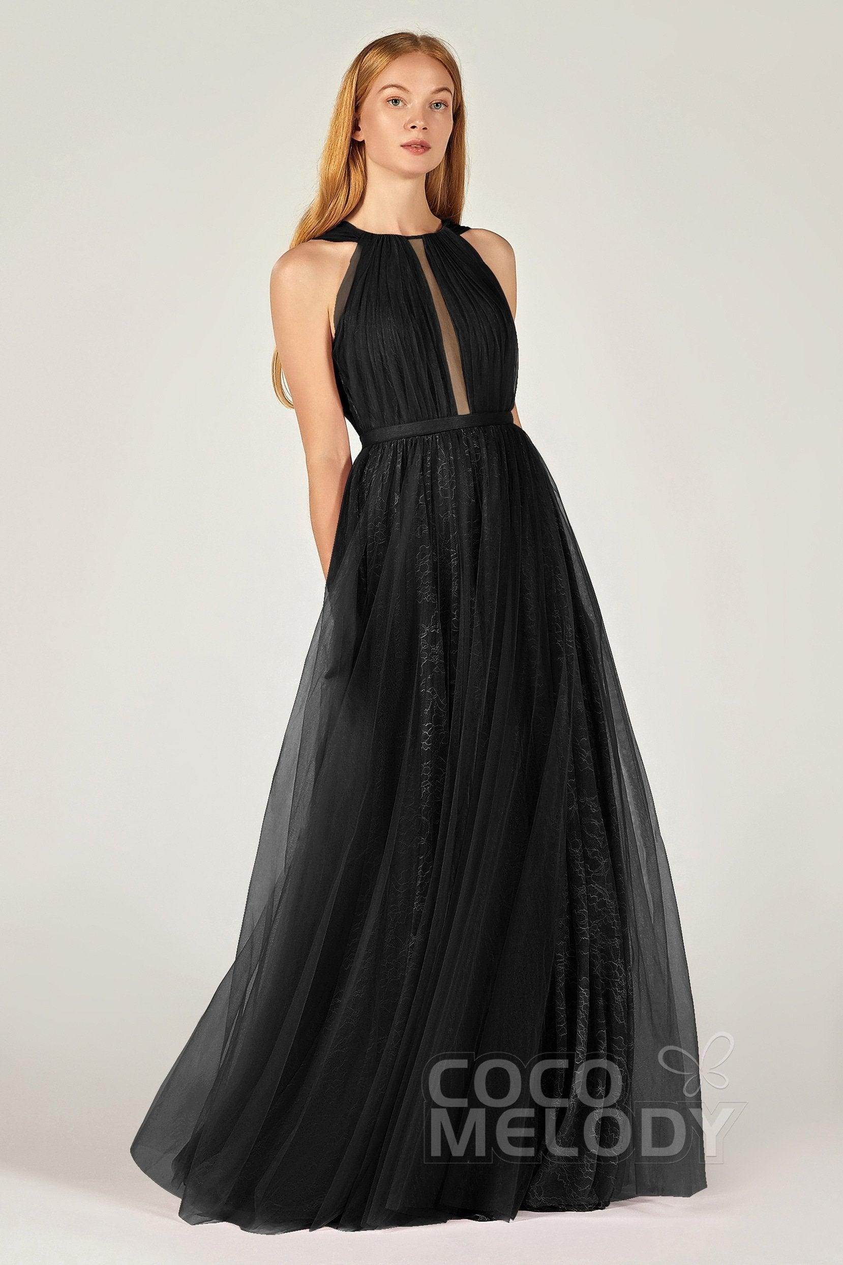 A-Line Floor Length Tulle/Lace Bridesmaid Dress CB0376 - COCOMELODY