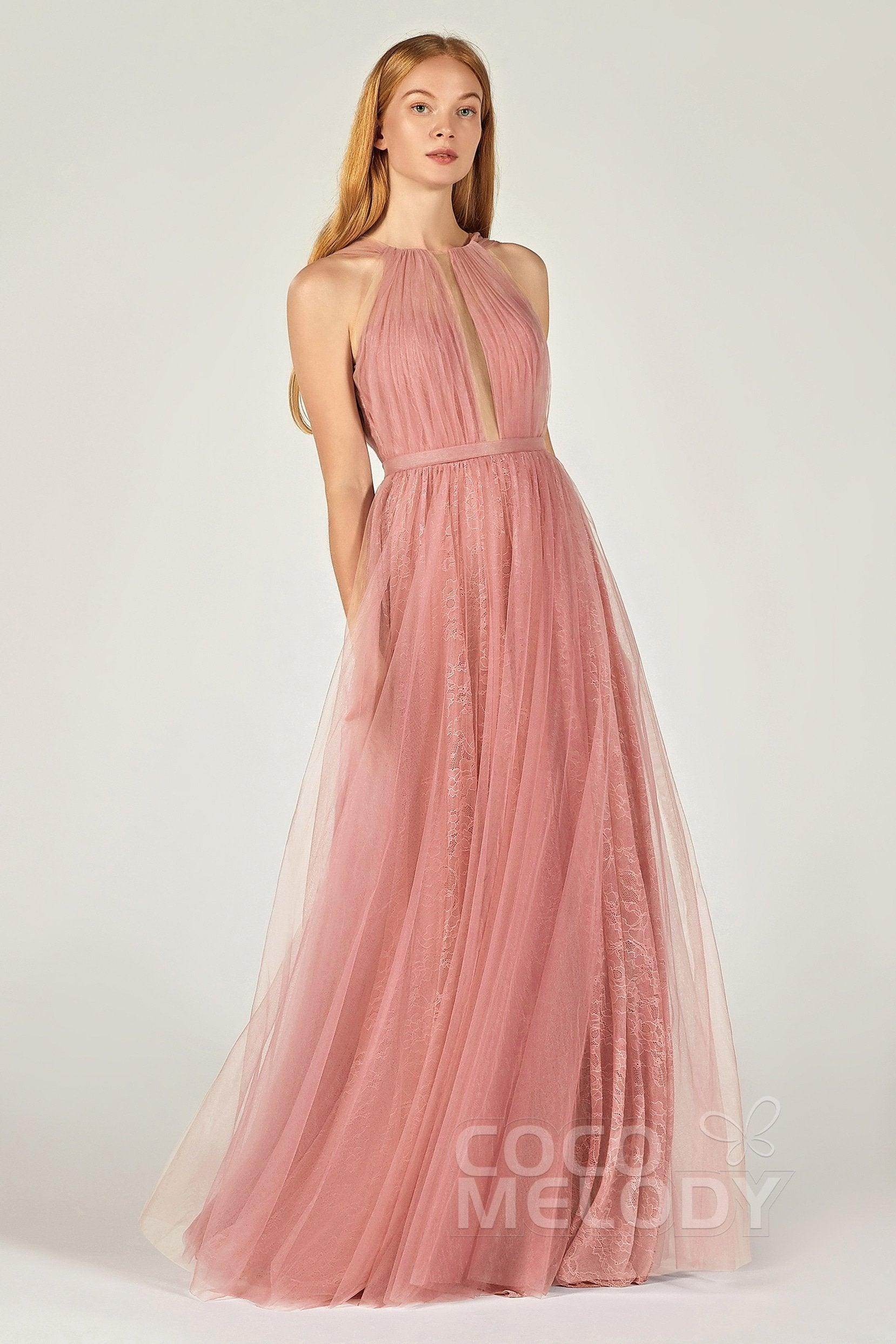 A-Line Floor Length Tulle/Lace Bridesmaid Dress CB0376 - COCOMELODY