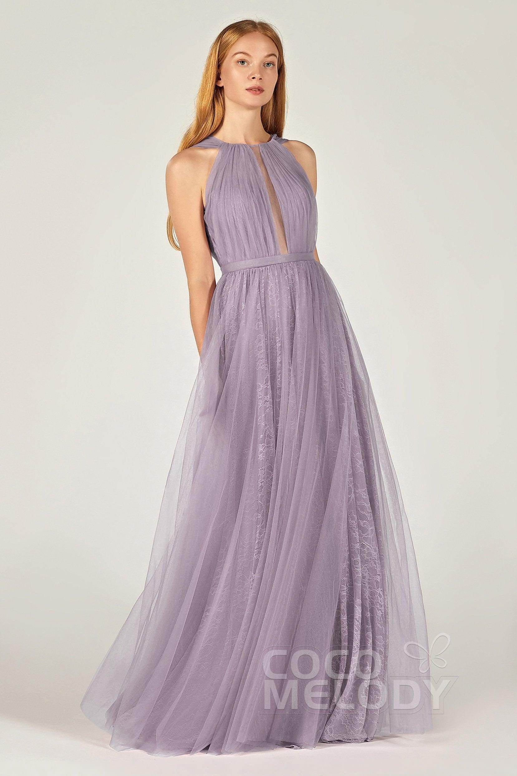 A-Line Floor Length Tulle/Lace Bridesmaid Dress CB0376 - COCOMELODY