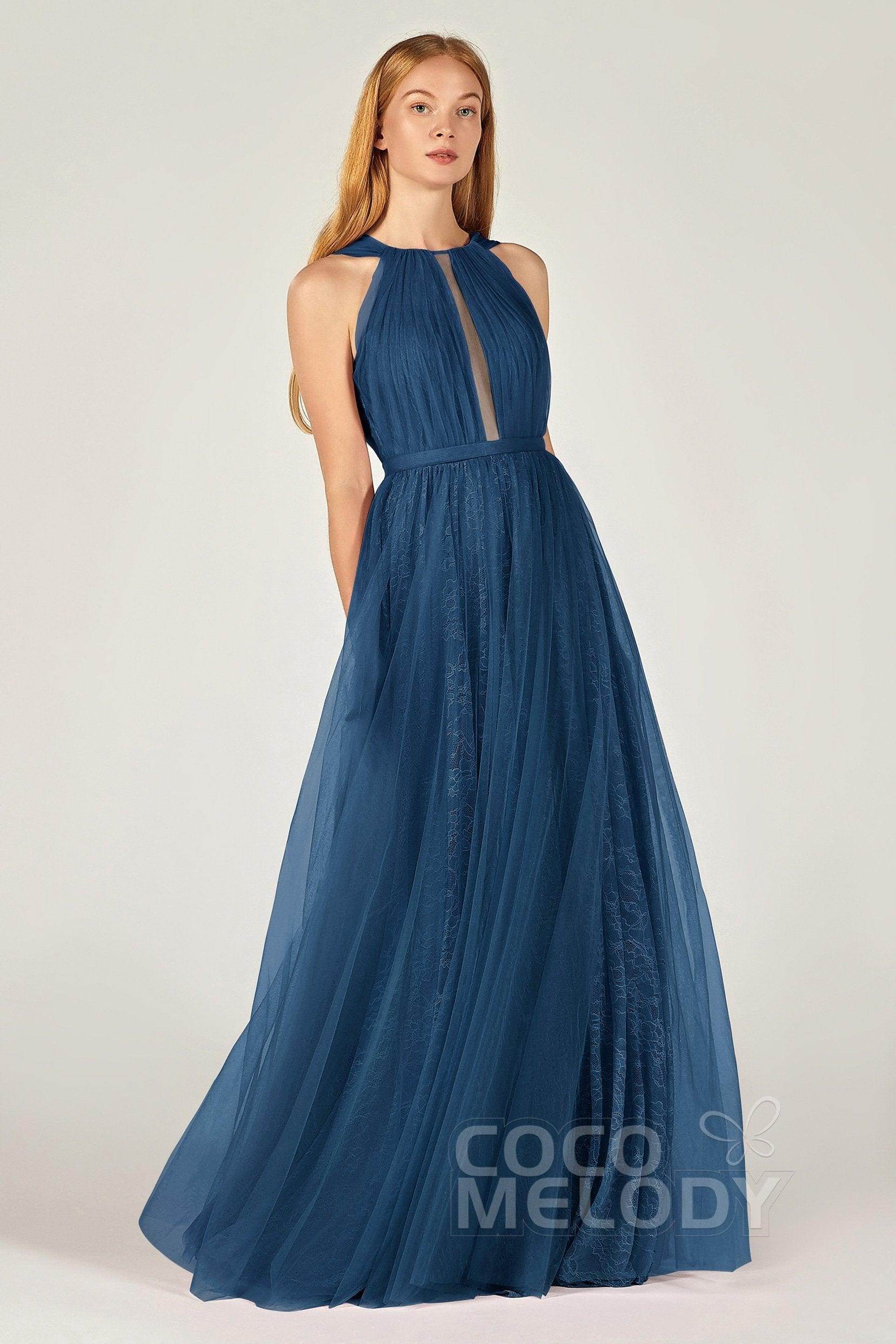 A-Line Floor Length Tulle/Lace Bridesmaid Dress CB0376 - COCOMELODY