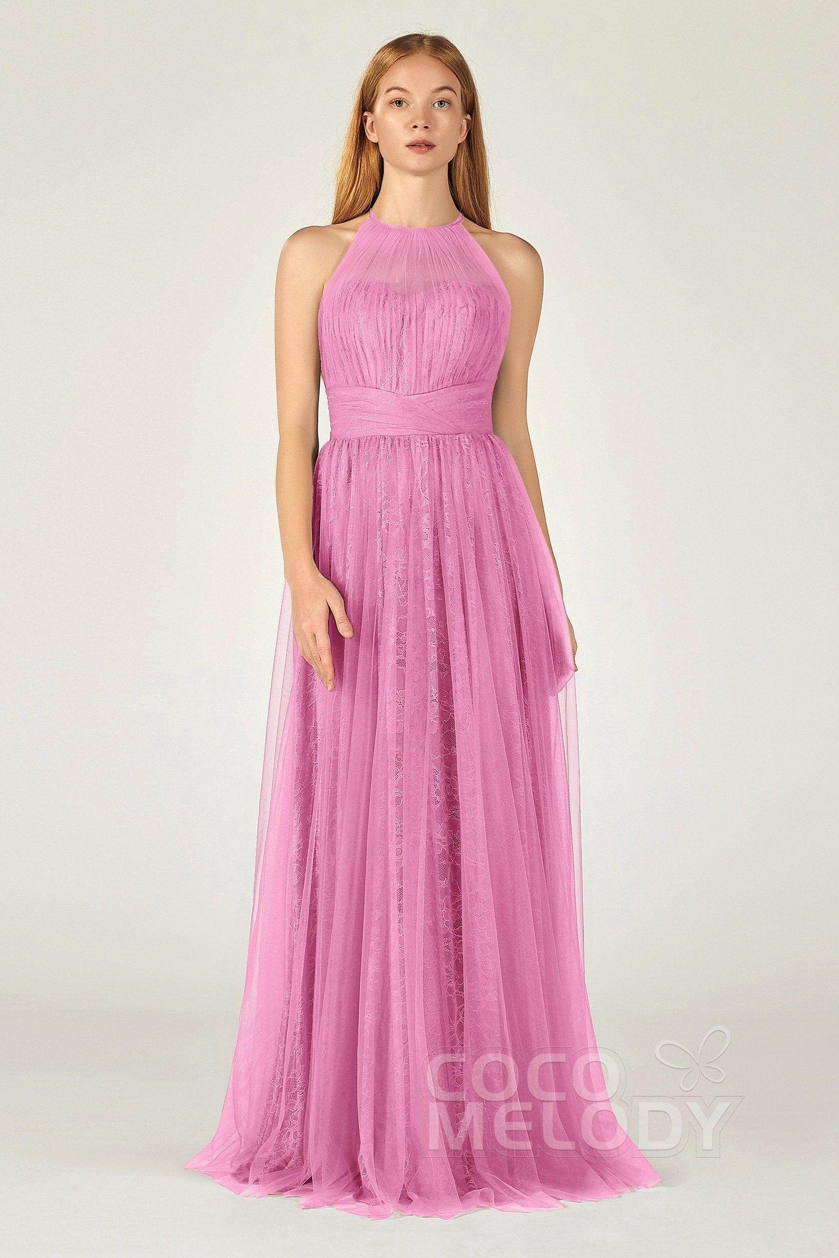A-Line Floor Length Tulle Lace Bridesmaid Dress CB0377 - COCOMELODY