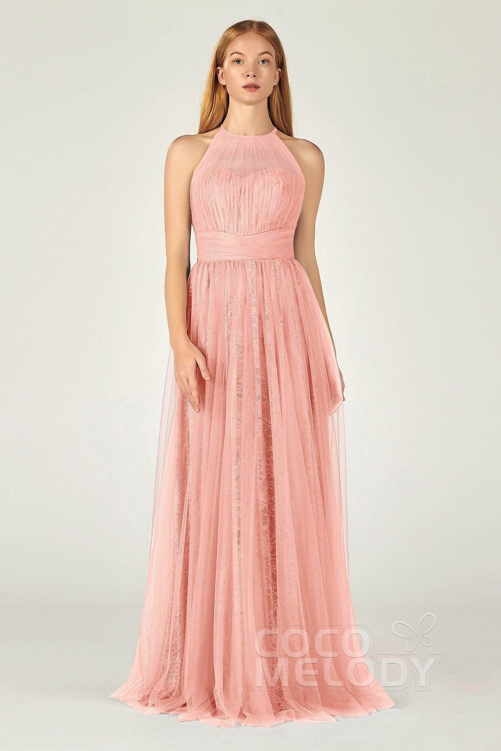 A-Line Floor Length Tulle Lace Bridesmaid Dress CB0377 - COCOMELODY
