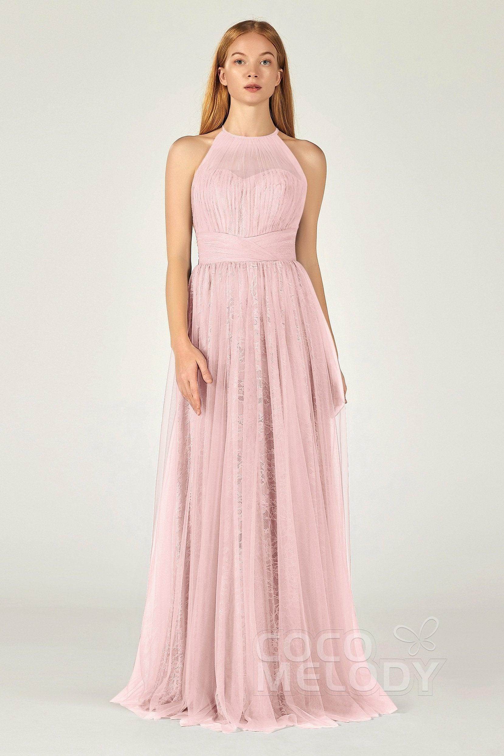 A-Line Floor Length Tulle Lace Bridesmaid Dress CB0377 - COCOMELODY