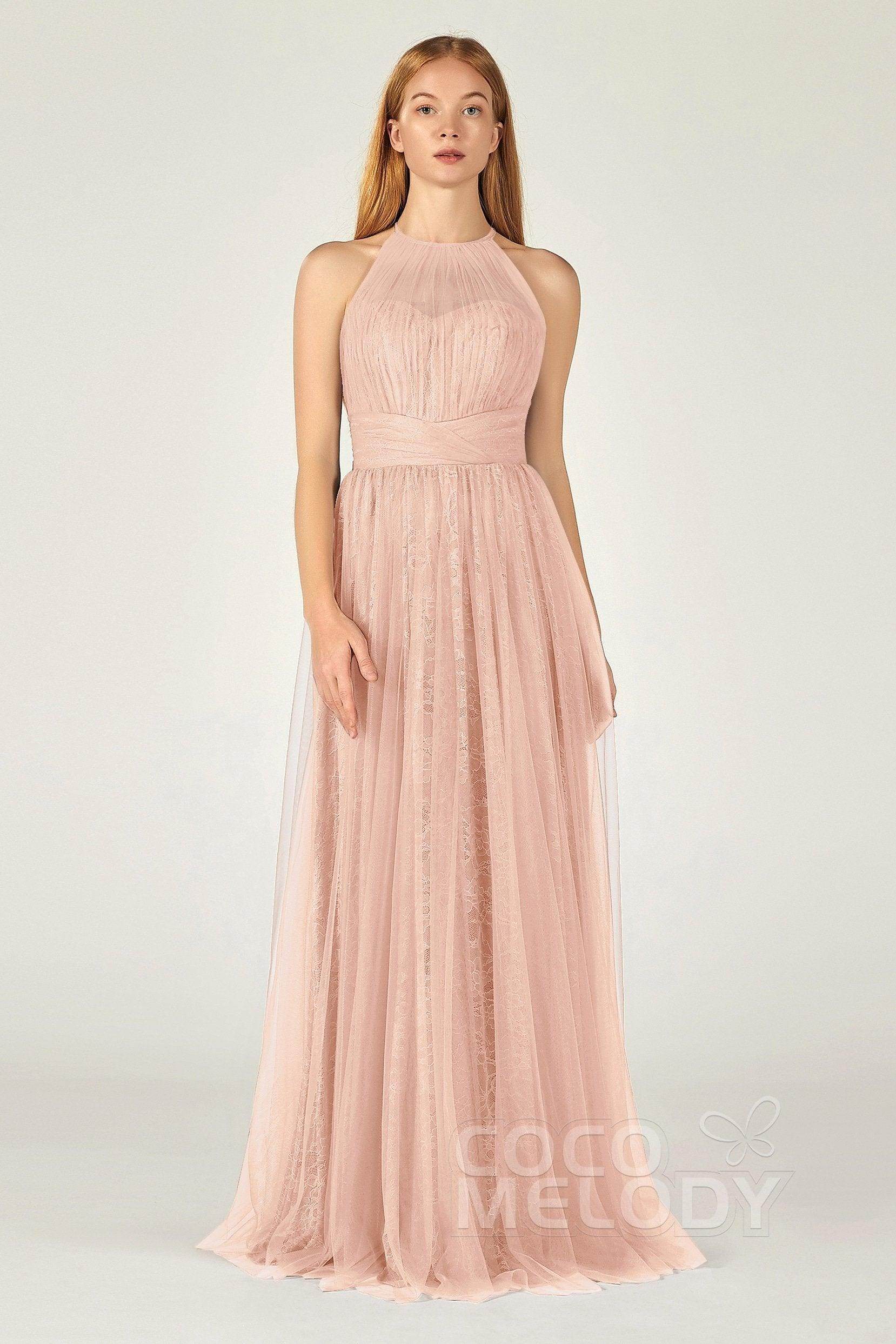 A-Line Floor Length Tulle Lace Bridesmaid Dress CB0377 - COCOMELODY