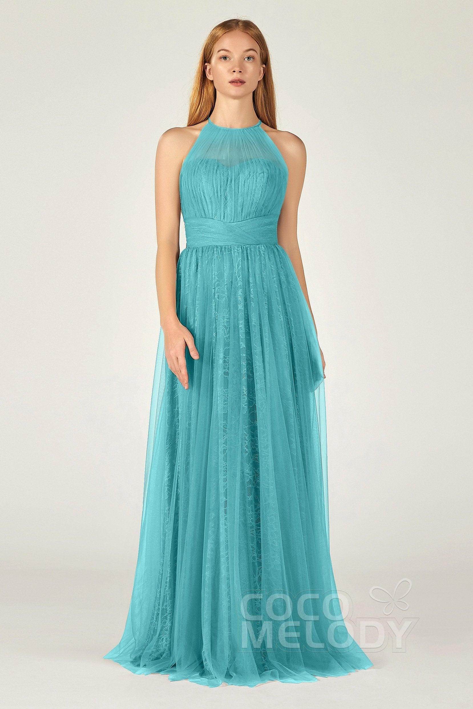 A-Line Floor Length Tulle Lace Bridesmaid Dress CB0377 - COCOMELODY