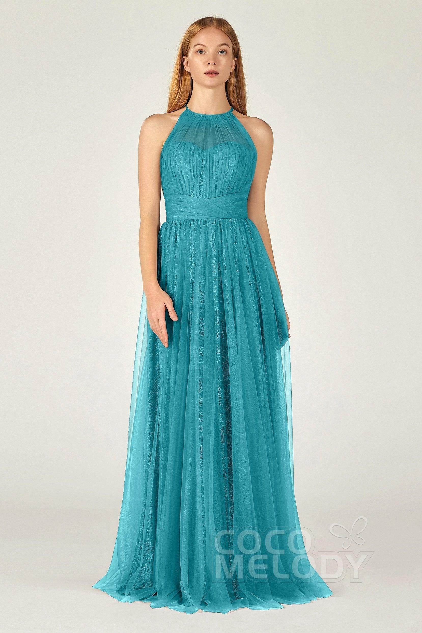 A-Line Floor Length Tulle Lace Bridesmaid Dress CB0377 - COCOMELODY