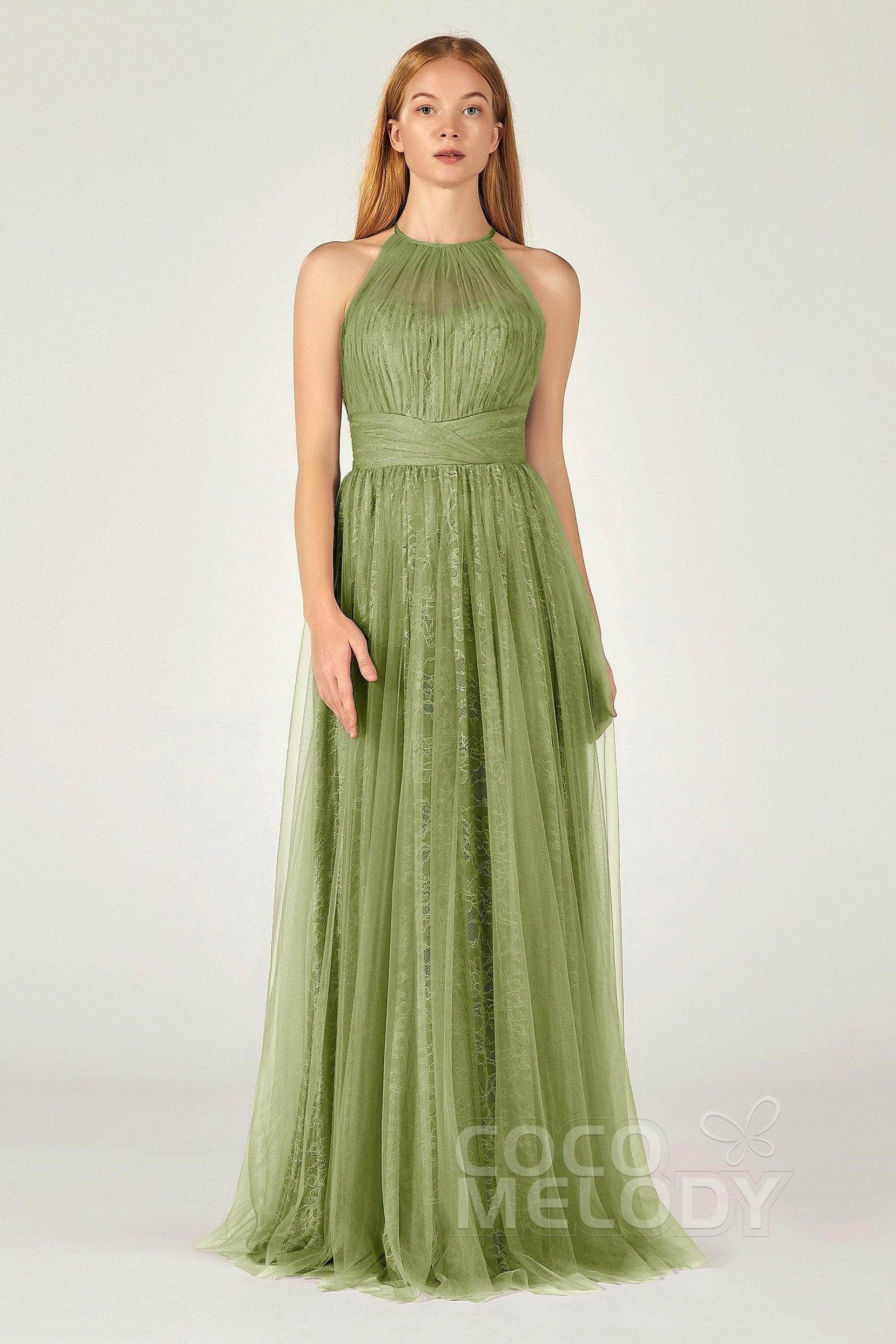 A-Line Floor Length Tulle Lace Bridesmaid Dress CB0377 - COCOMELODY