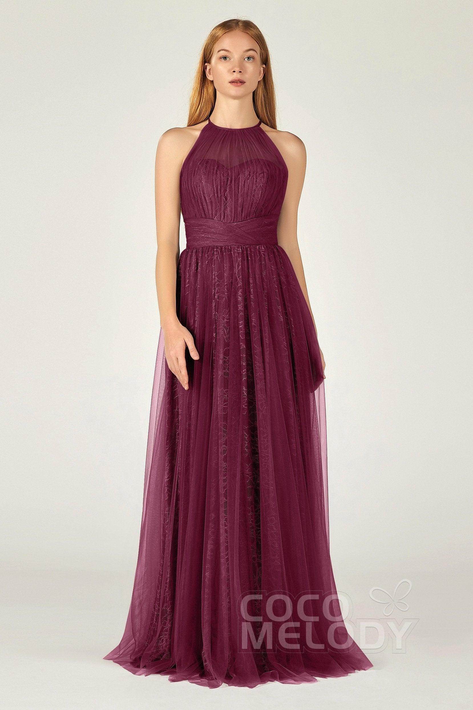 A-Line Floor Length Tulle Lace Bridesmaid Dress CB0377 - COCOMELODY
