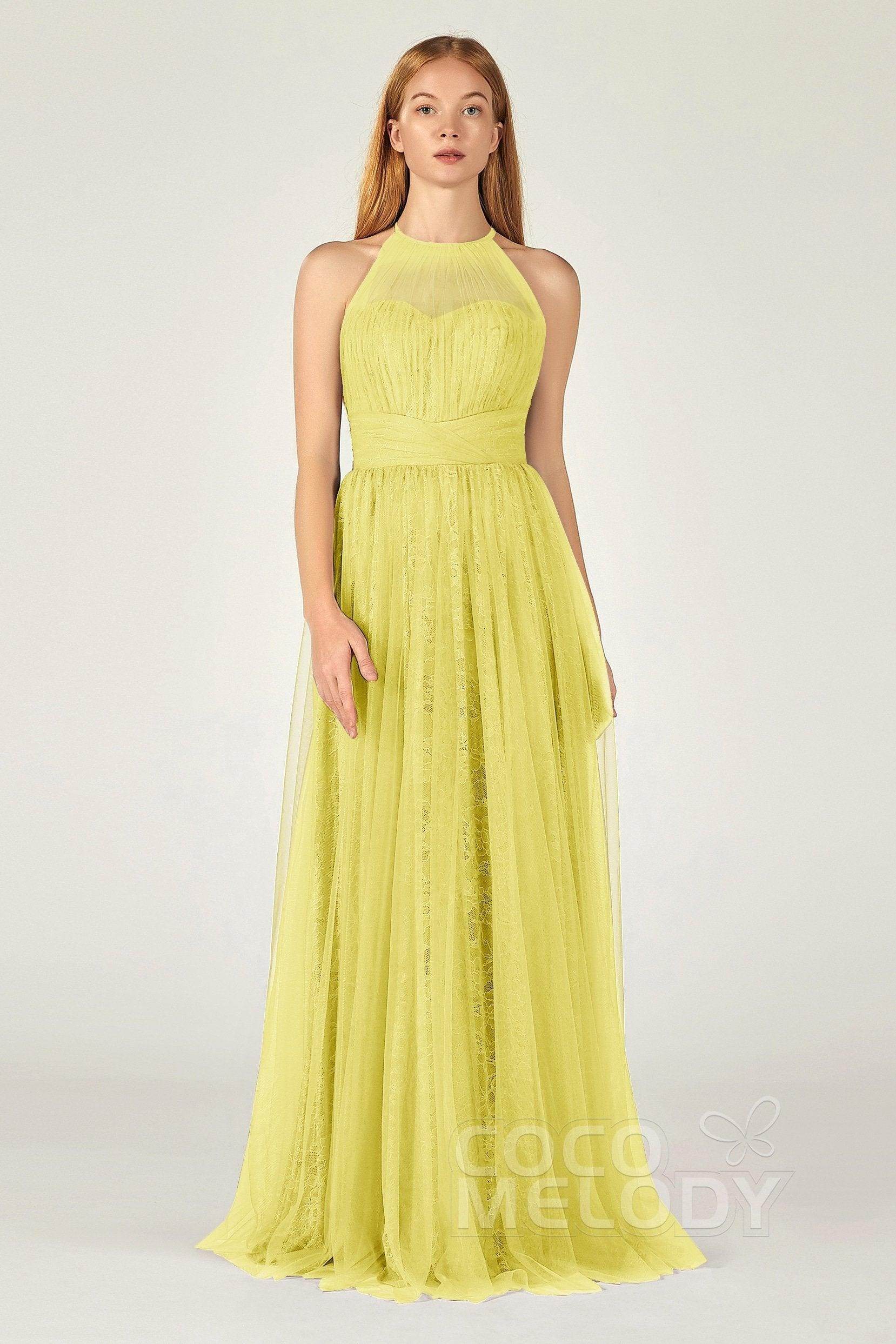 A-Line Floor Length Tulle Lace Bridesmaid Dress CB0377 - COCOMELODY