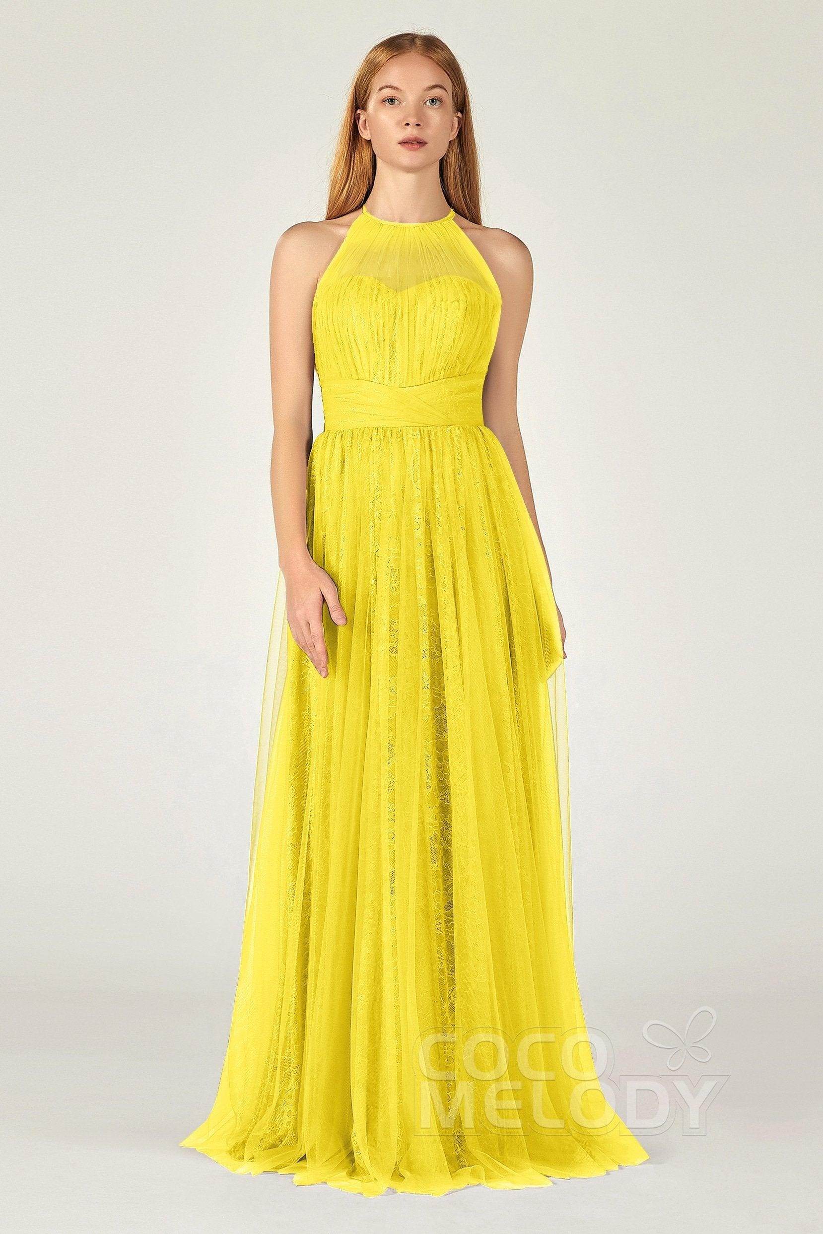 A-Line Floor Length Tulle Lace Bridesmaid Dress CB0377 - COCOMELODY