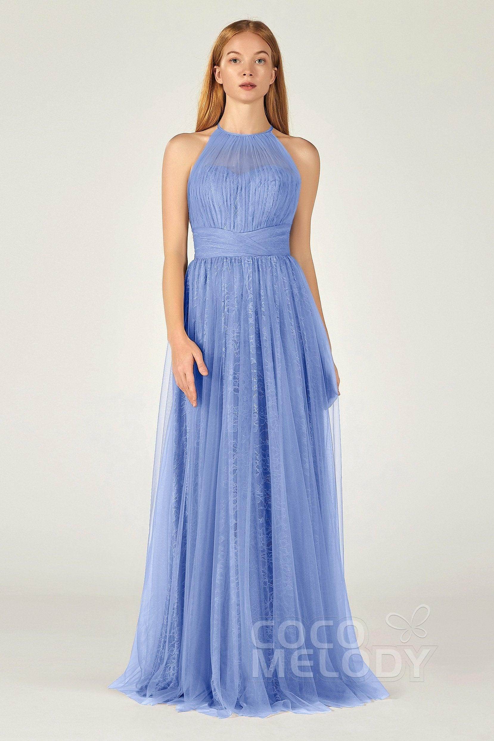 A-Line Floor Length Tulle Lace Bridesmaid Dress CB0377 - COCOMELODY