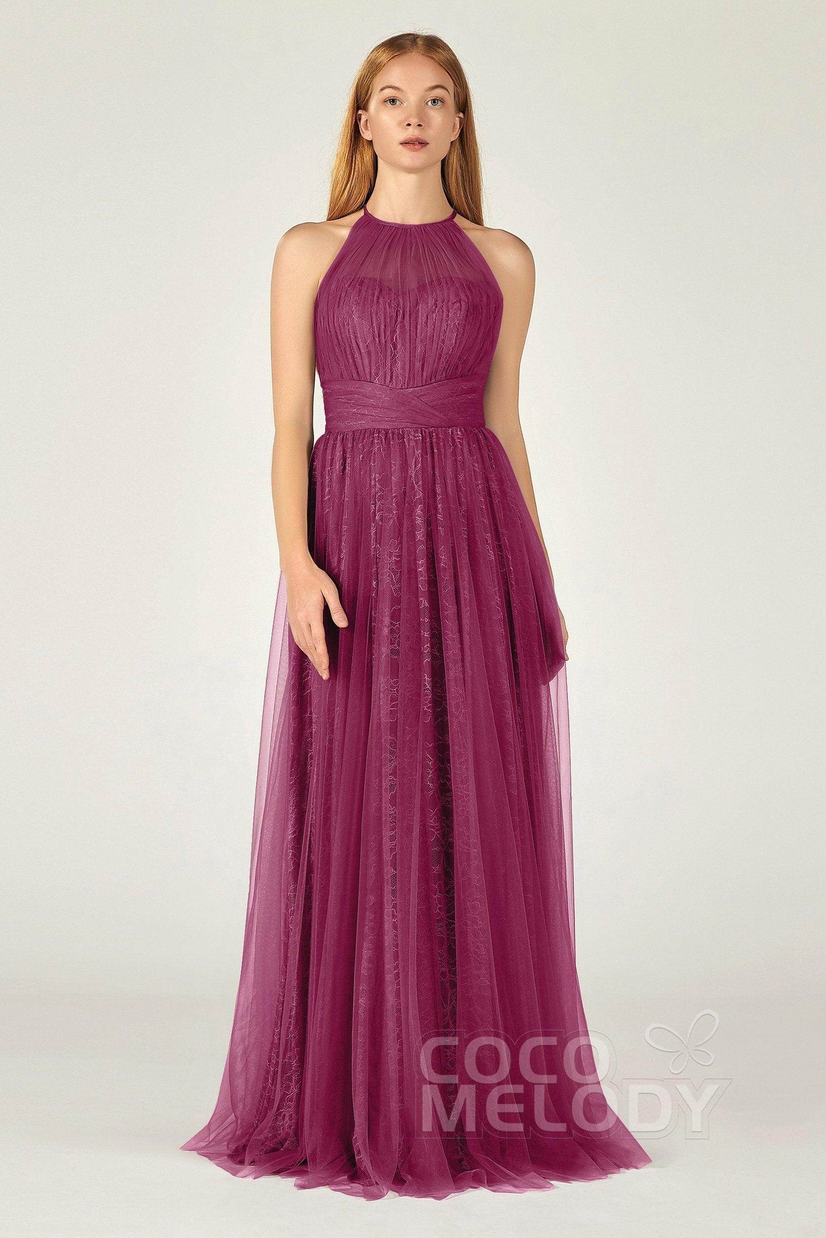 A-Line Floor Length Tulle Lace Bridesmaid Dress CB0377 - COCOMELODY