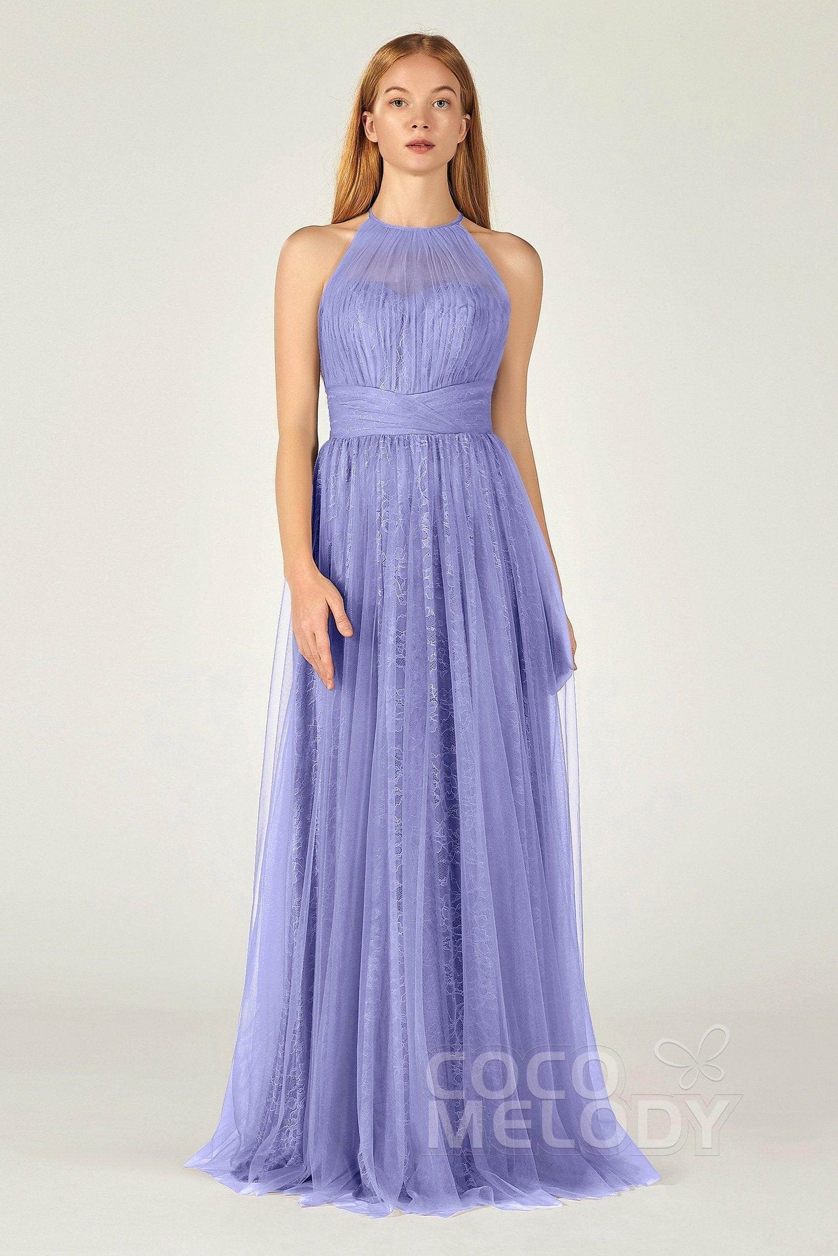 A-Line Floor Length Tulle Lace Bridesmaid Dress CB0377 - COCOMELODY