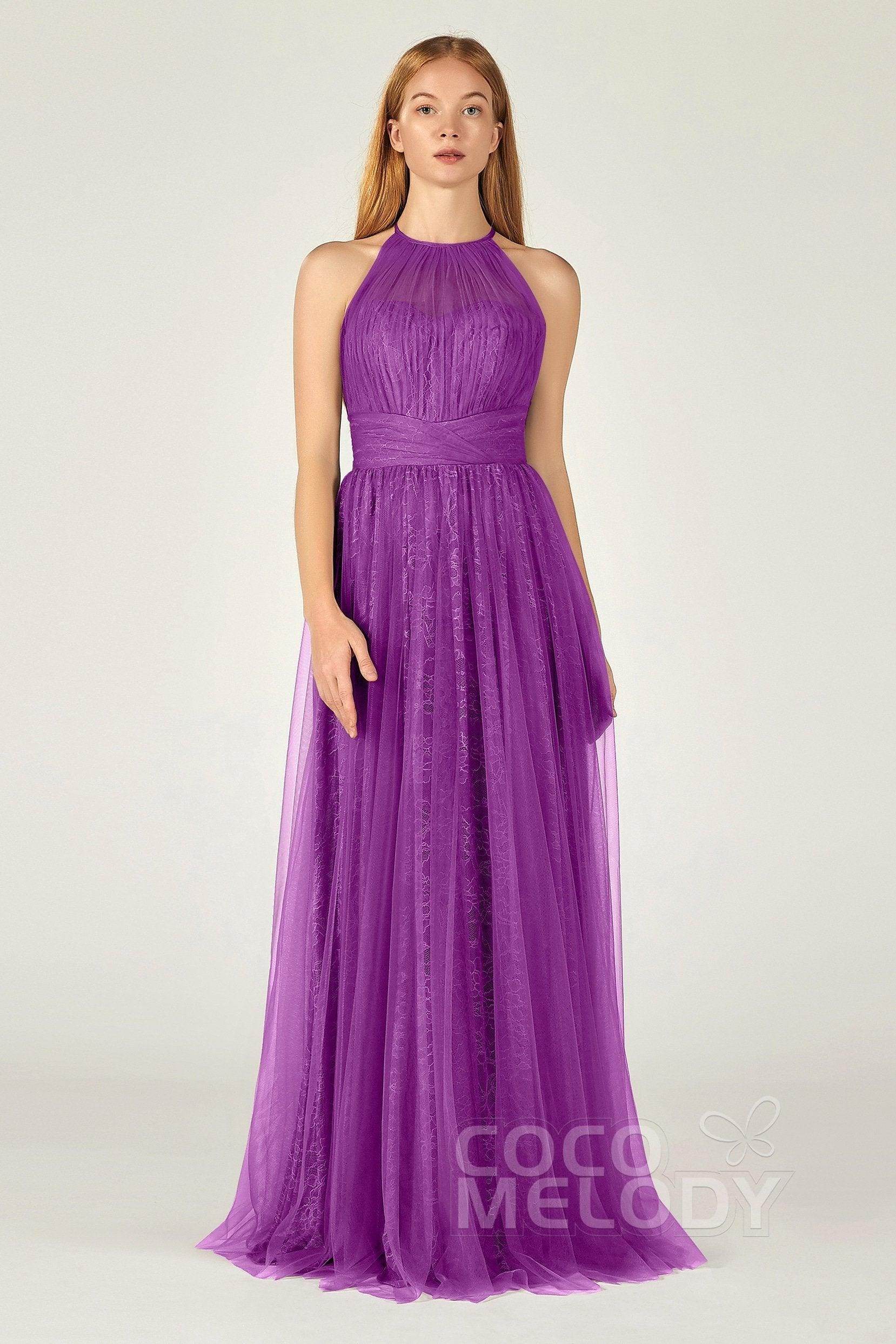A-Line Floor Length Tulle Lace Bridesmaid Dress CB0377 - COCOMELODY