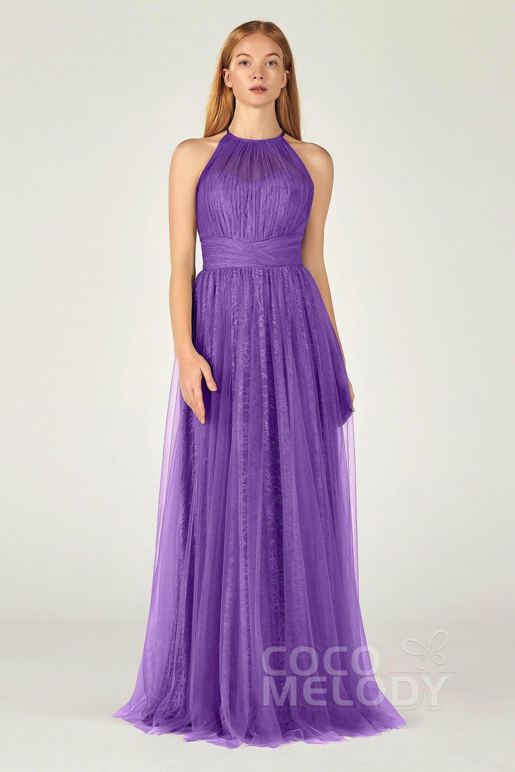 A-Line Floor Length Tulle Lace Bridesmaid Dress CB0377 - COCOMELODY