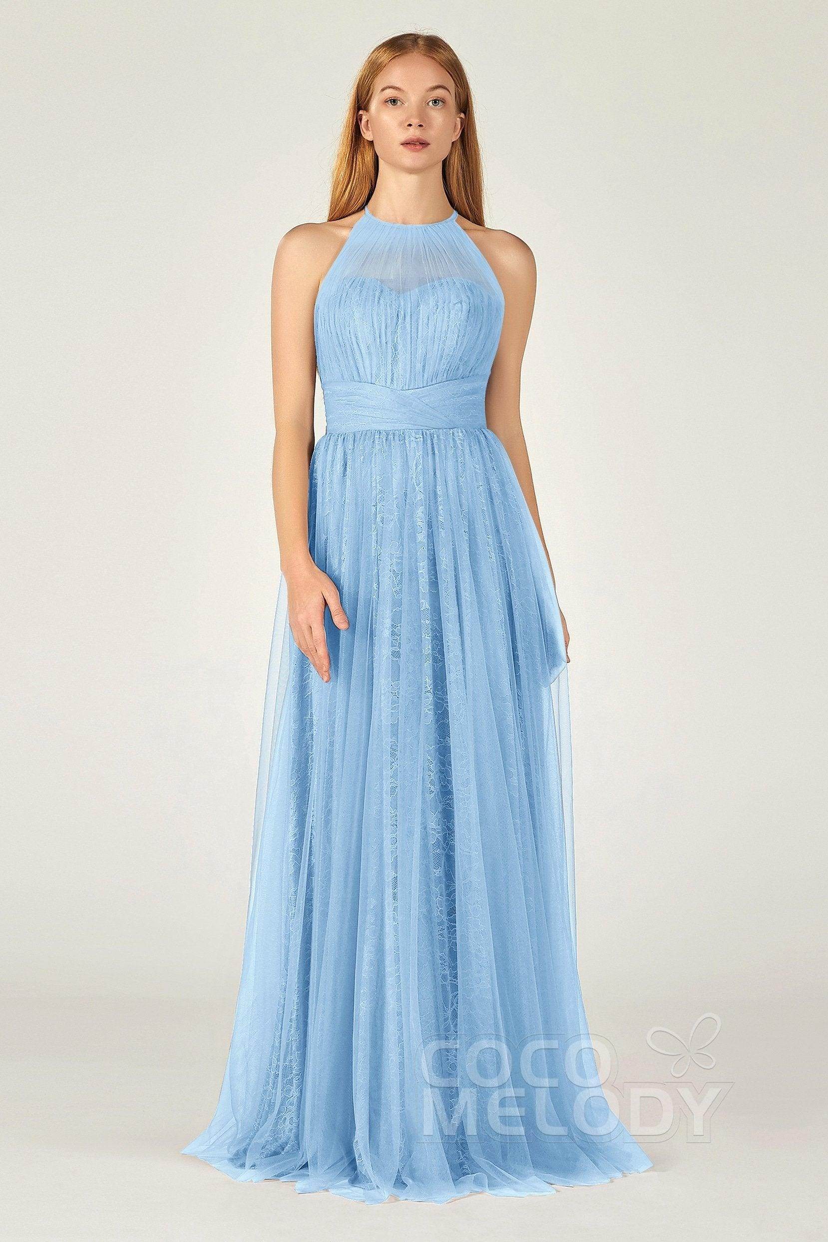 A-Line Floor Length Tulle Lace Bridesmaid Dress CB0377 - COCOMELODY