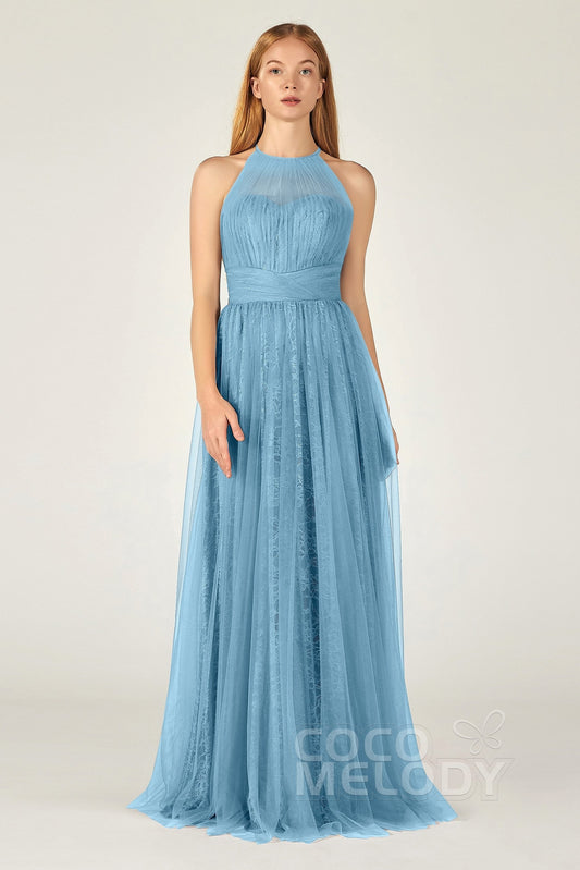 A-Line Floor Length Tulle/Lace Bridesmaid Dress CB0377