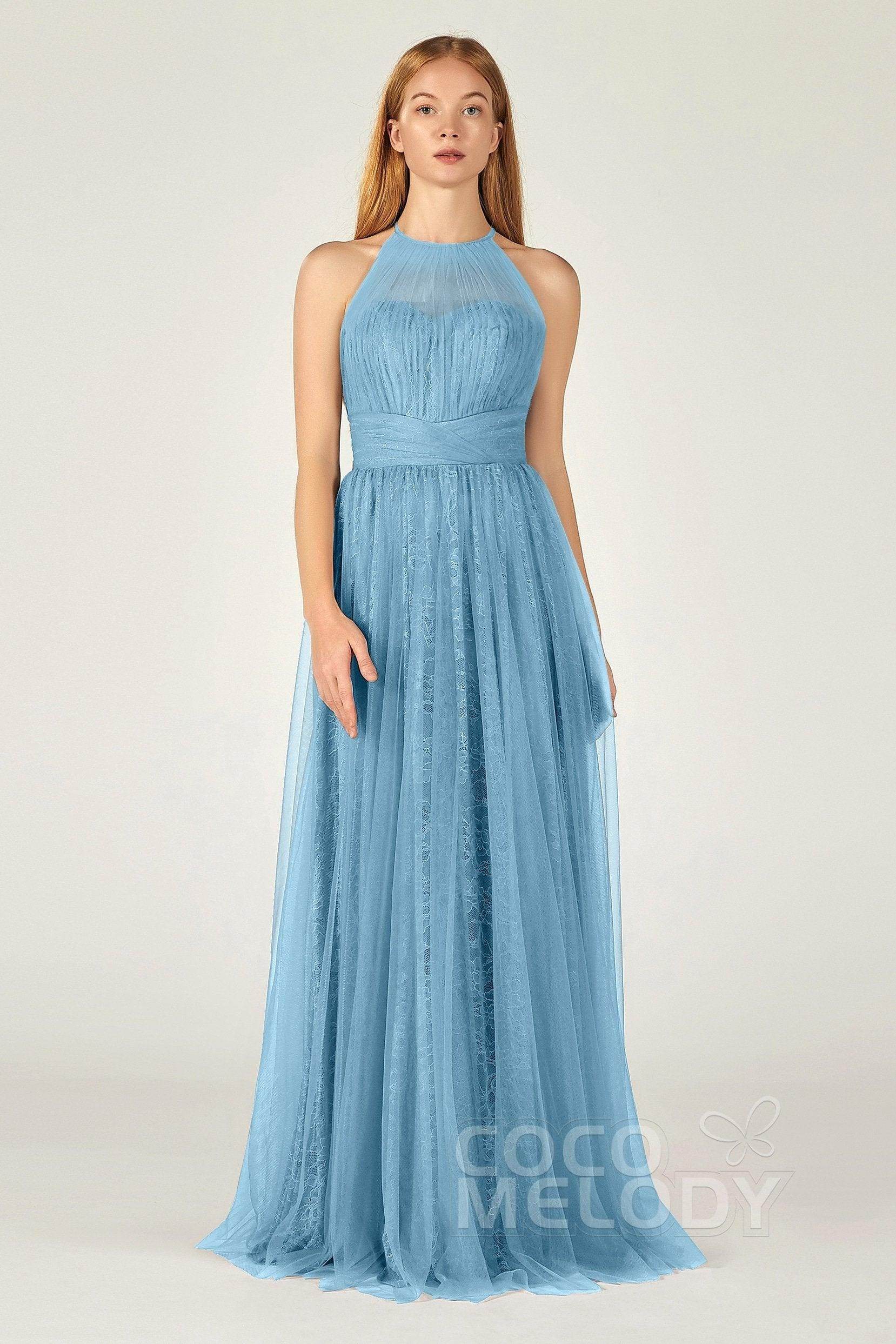 A-Line Floor Length Tulle Lace Bridesmaid Dress CB0377 - COCOMELODY