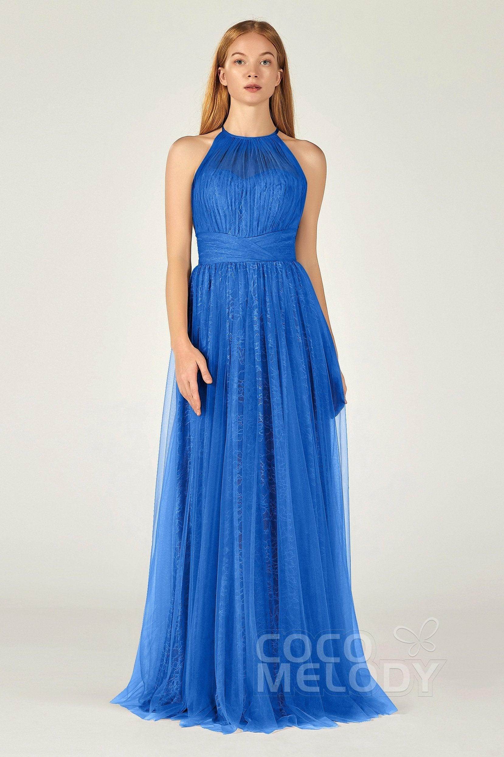 A-Line Floor Length Tulle Lace Bridesmaid Dress CB0377 - COCOMELODY