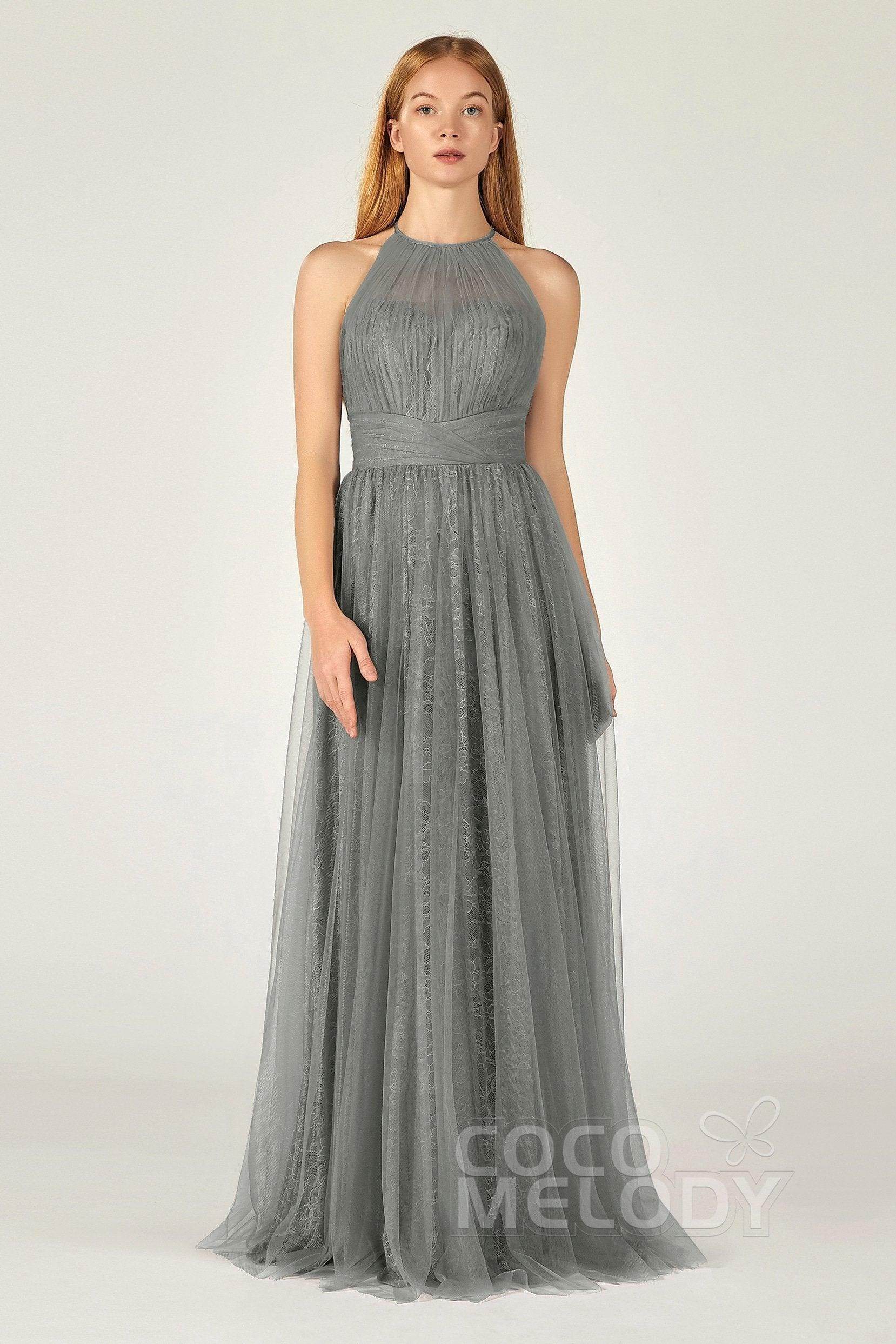 A-Line Floor Length Tulle Lace Bridesmaid Dress CB0377 - COCOMELODY