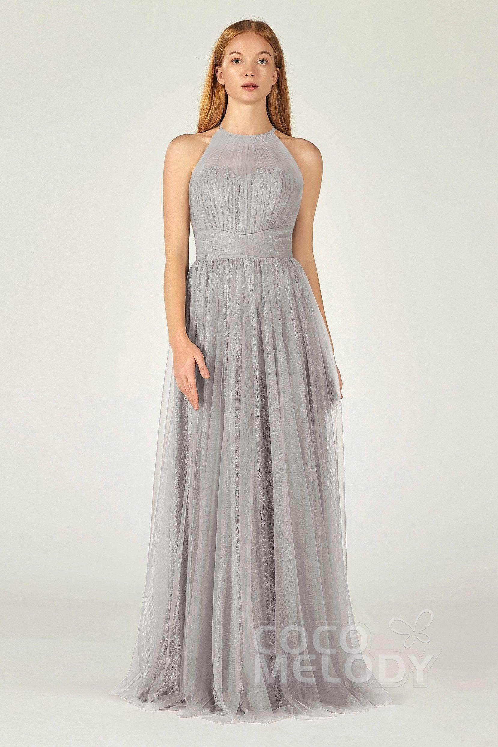 A-Line Floor Length Tulle Lace Bridesmaid Dress CB0377 - COCOMELODY