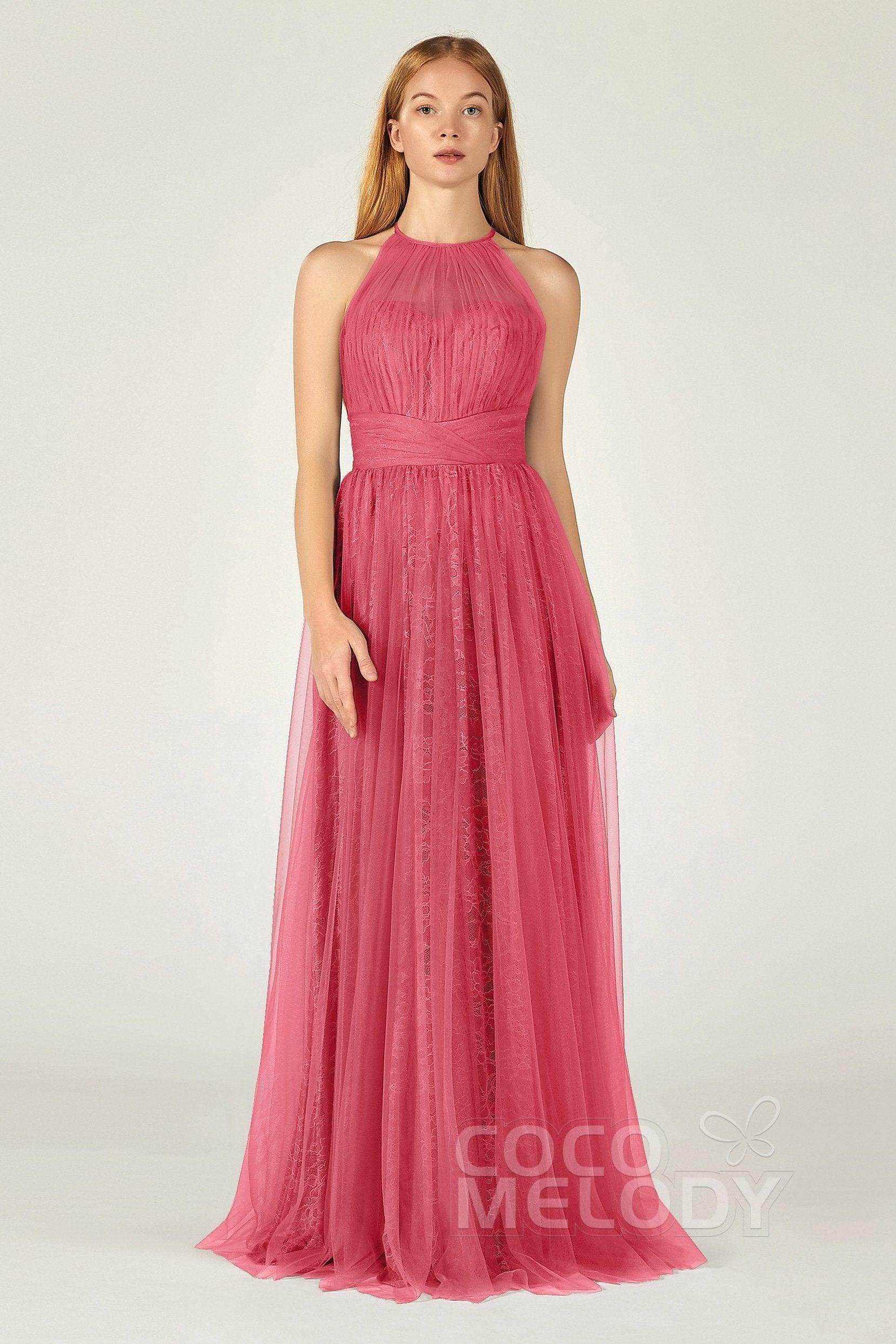 A-Line Floor Length Tulle Lace Bridesmaid Dress CB0377 - COCOMELODY