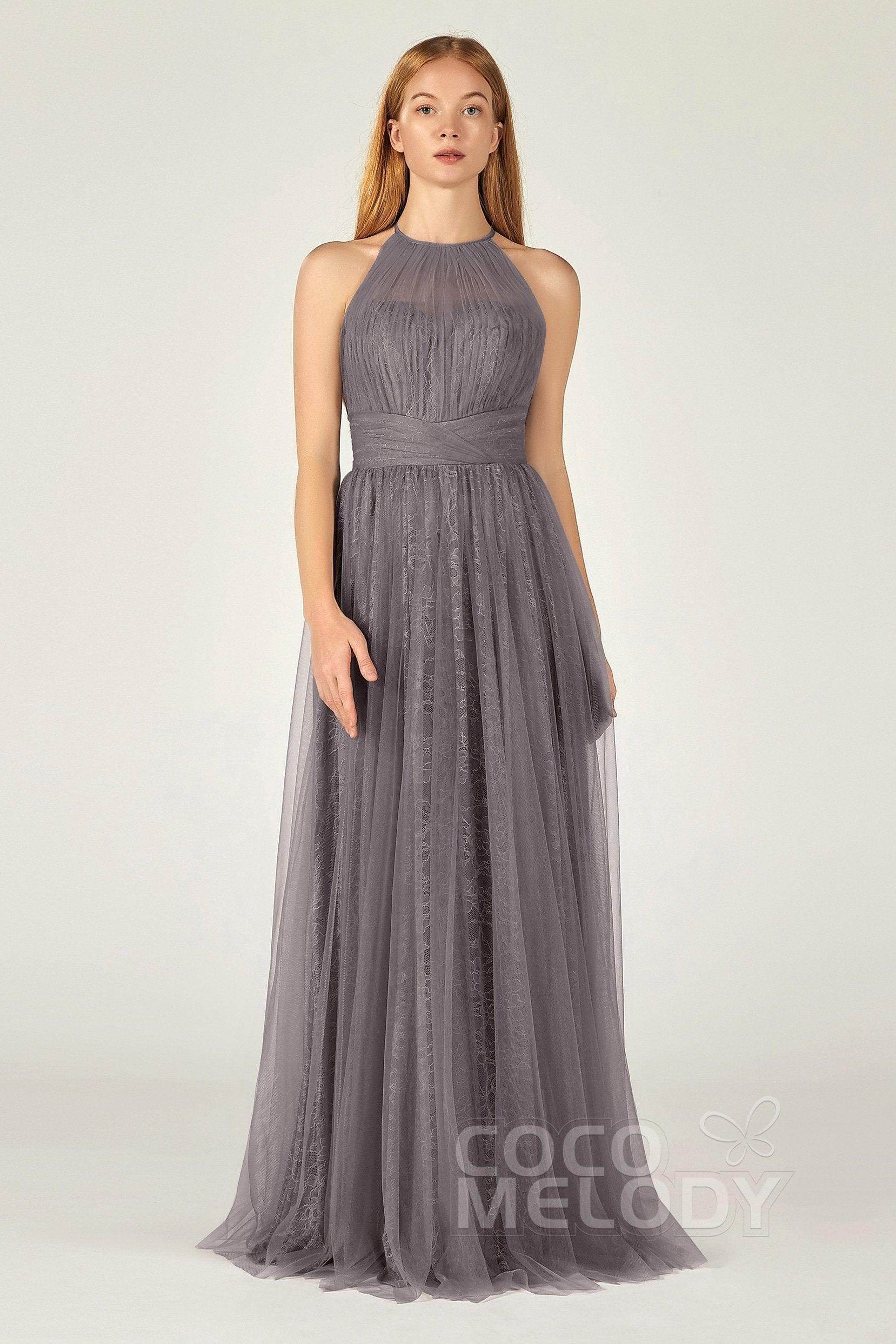 A-Line Floor Length Tulle Lace Bridesmaid Dress CB0377 - COCOMELODY