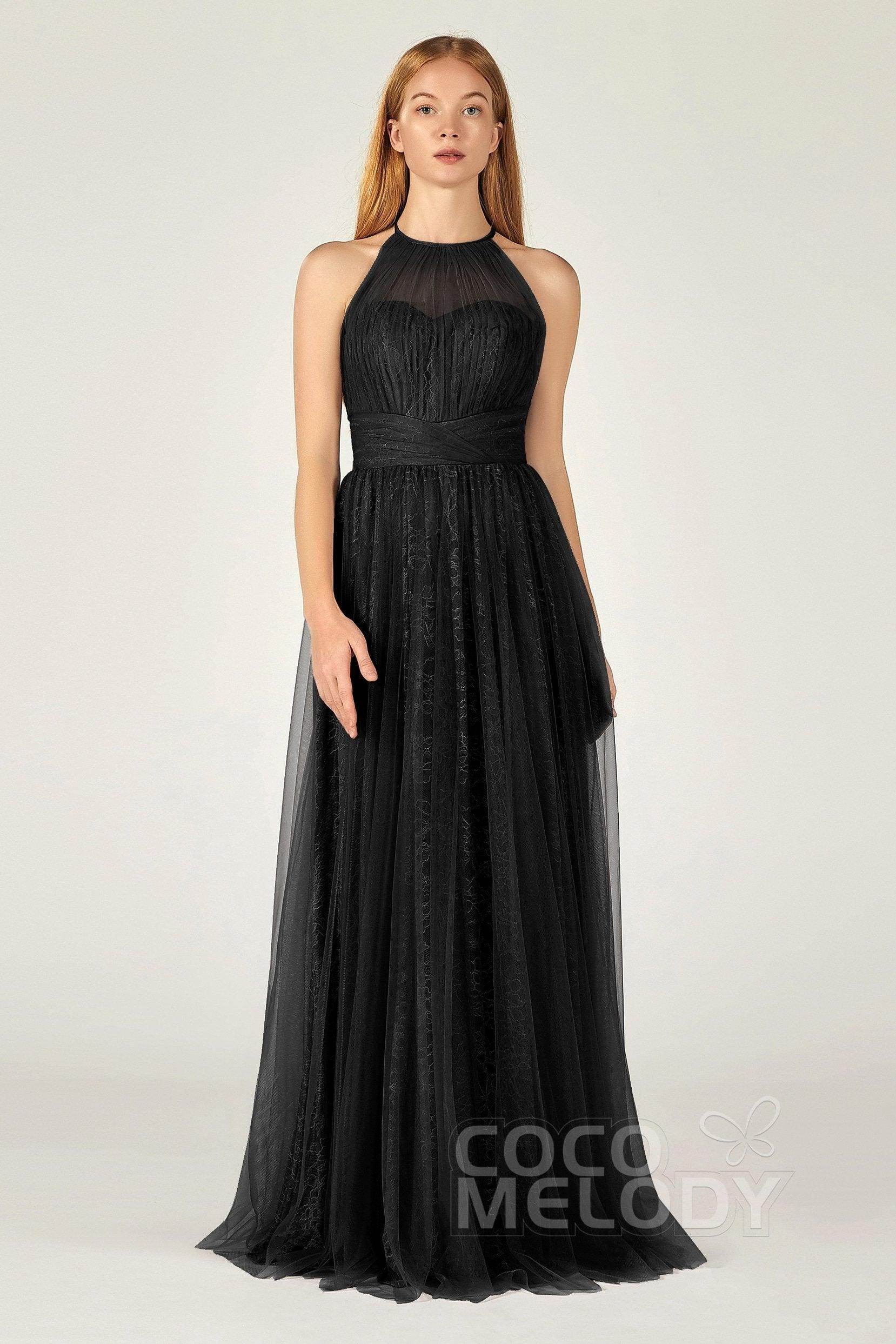 A-Line Floor Length Tulle Lace Bridesmaid Dress CB0377 - COCOMELODY