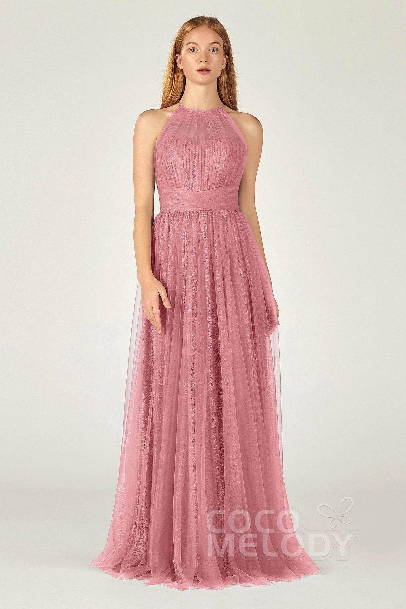 A-Line Floor Length Tulle Lace Bridesmaid Dress CB0377 - COCOMELODY
