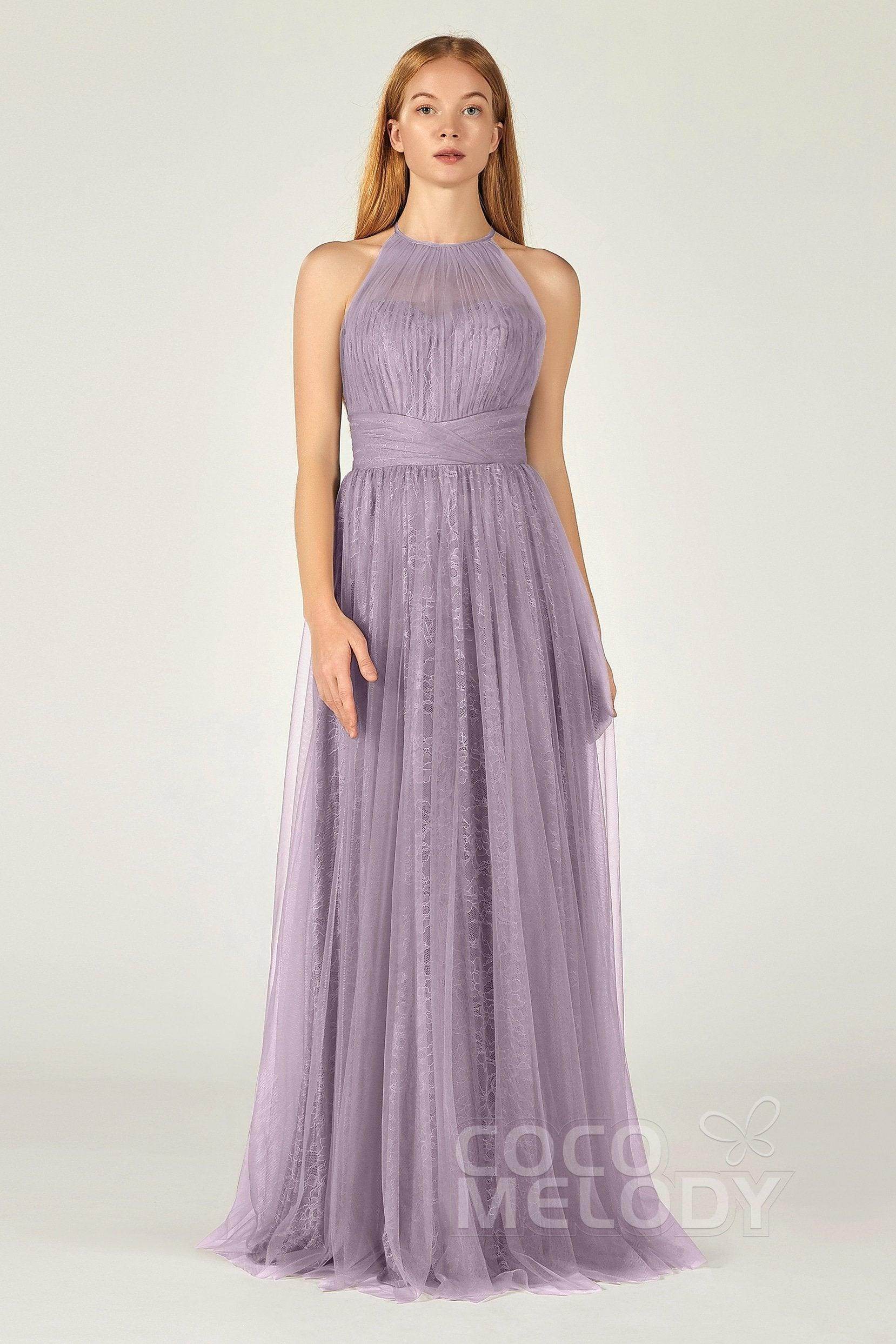 A-Line Floor Length Tulle Lace Bridesmaid Dress CB0377 - COCOMELODY