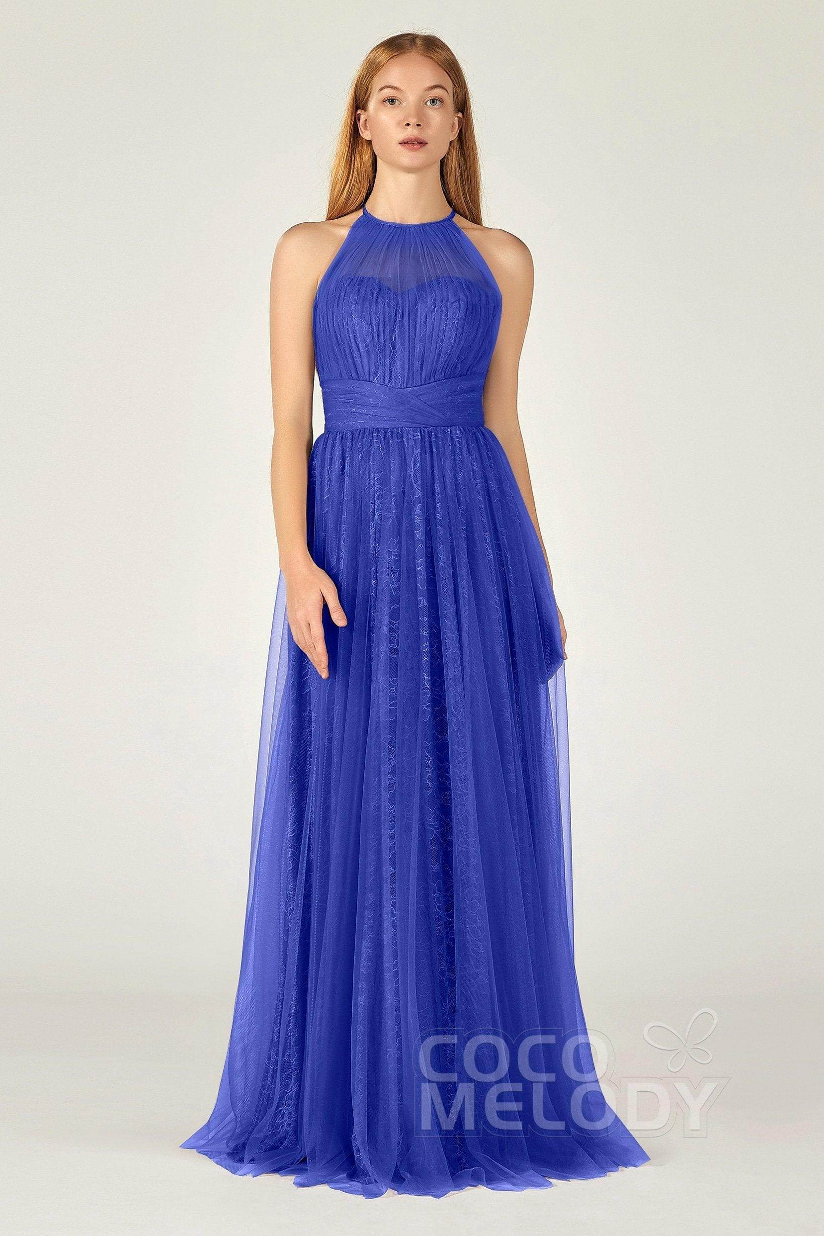 A-Line Floor Length Tulle Lace Bridesmaid Dress CB0377 - COCOMELODY