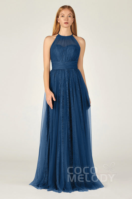A-Line Floor Length Tulle/Lace Bridesmaid Dress CB0377