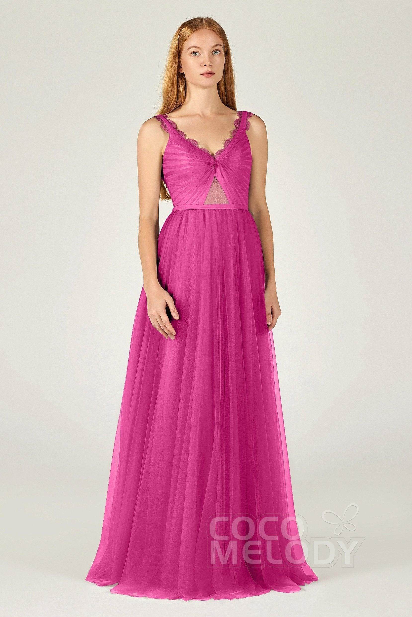 A-Line Floor Length Tulle Bridesmaid Dress CB0380 - COCOMELODY