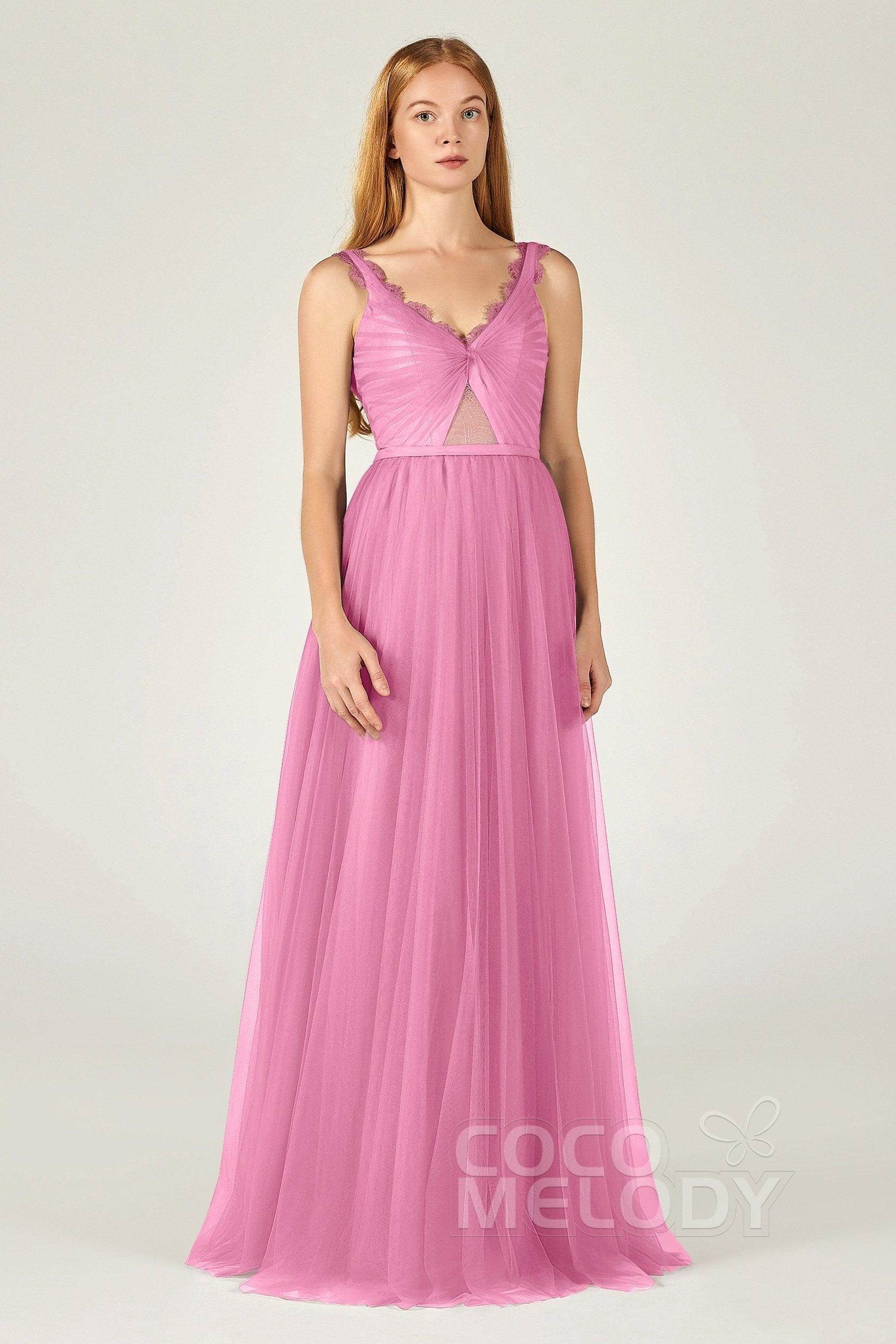 A-Line Floor Length Tulle Bridesmaid Dress CB0380 - COCOMELODY