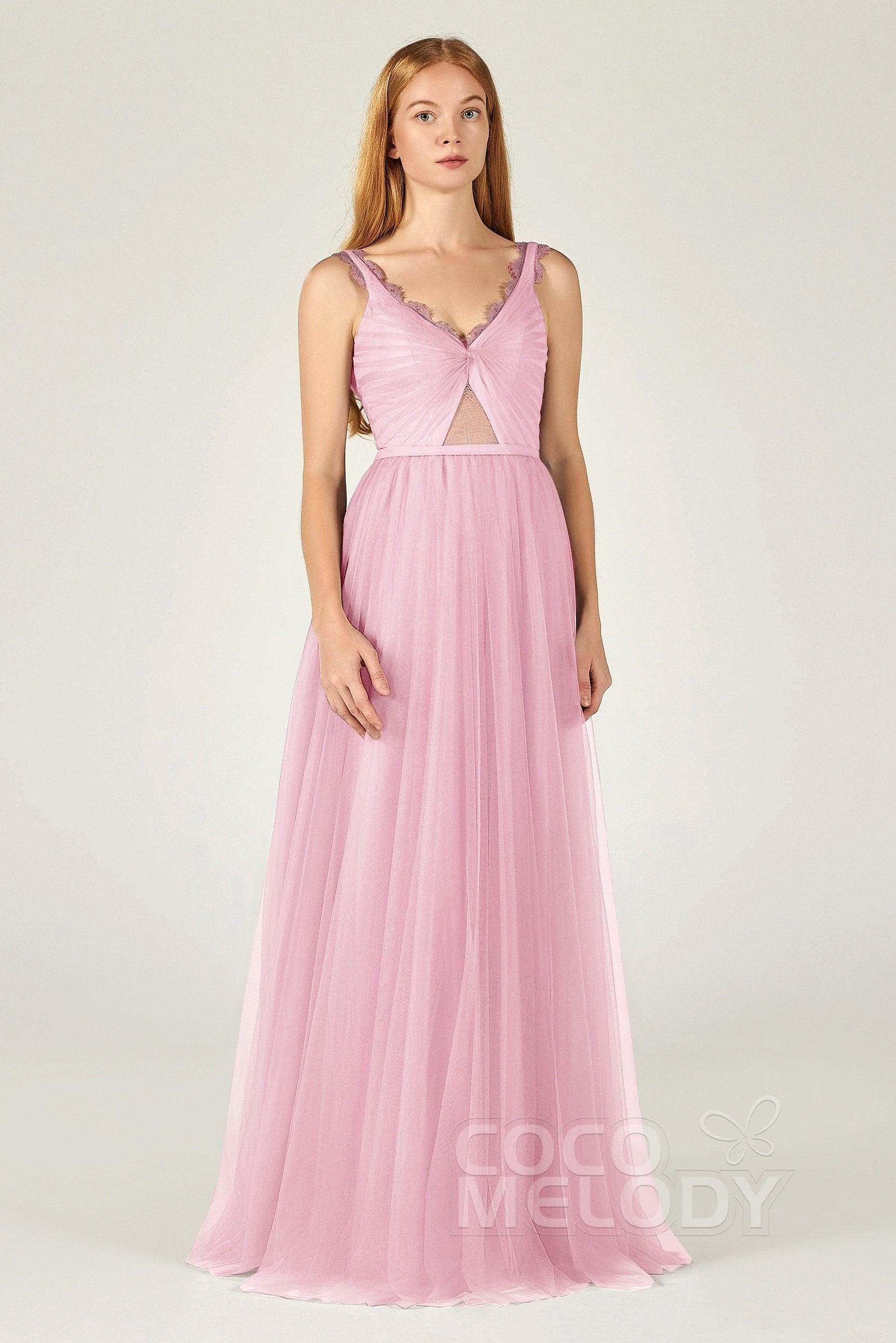 A-Line Floor Length Tulle Bridesmaid Dress CB0380 - COCOMELODY