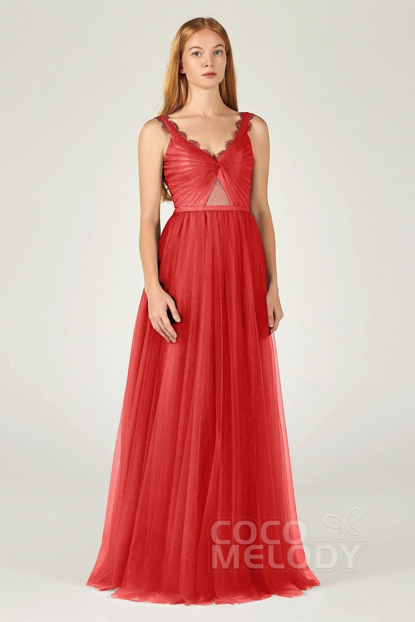 A-Line Floor Length Tulle Bridesmaid Dress CB0380 - COCOMELODY