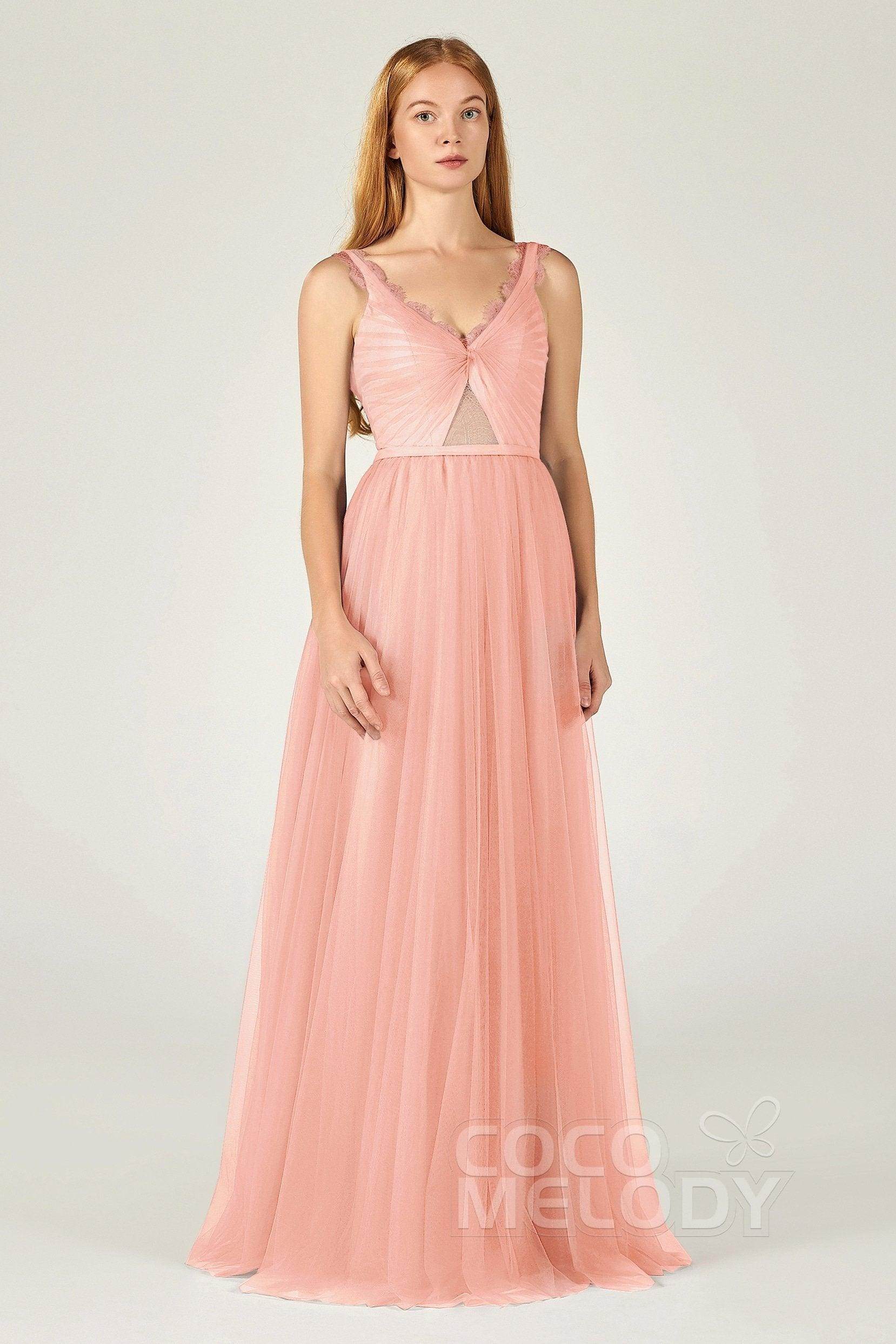 A-Line Floor Length Tulle Bridesmaid Dress CB0380 - COCOMELODY