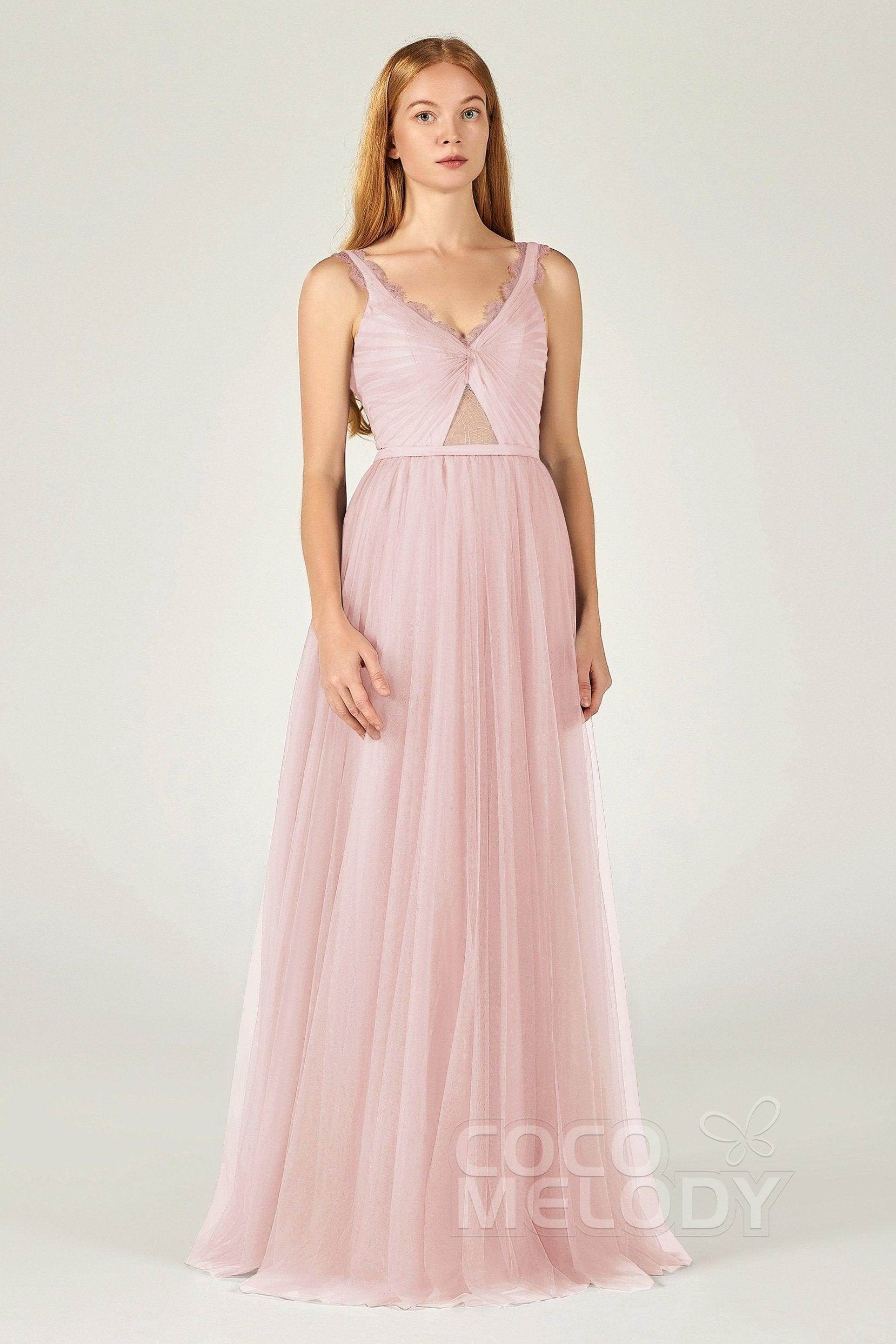 A-Line Floor Length Tulle Bridesmaid Dress CB0380 - COCOMELODY