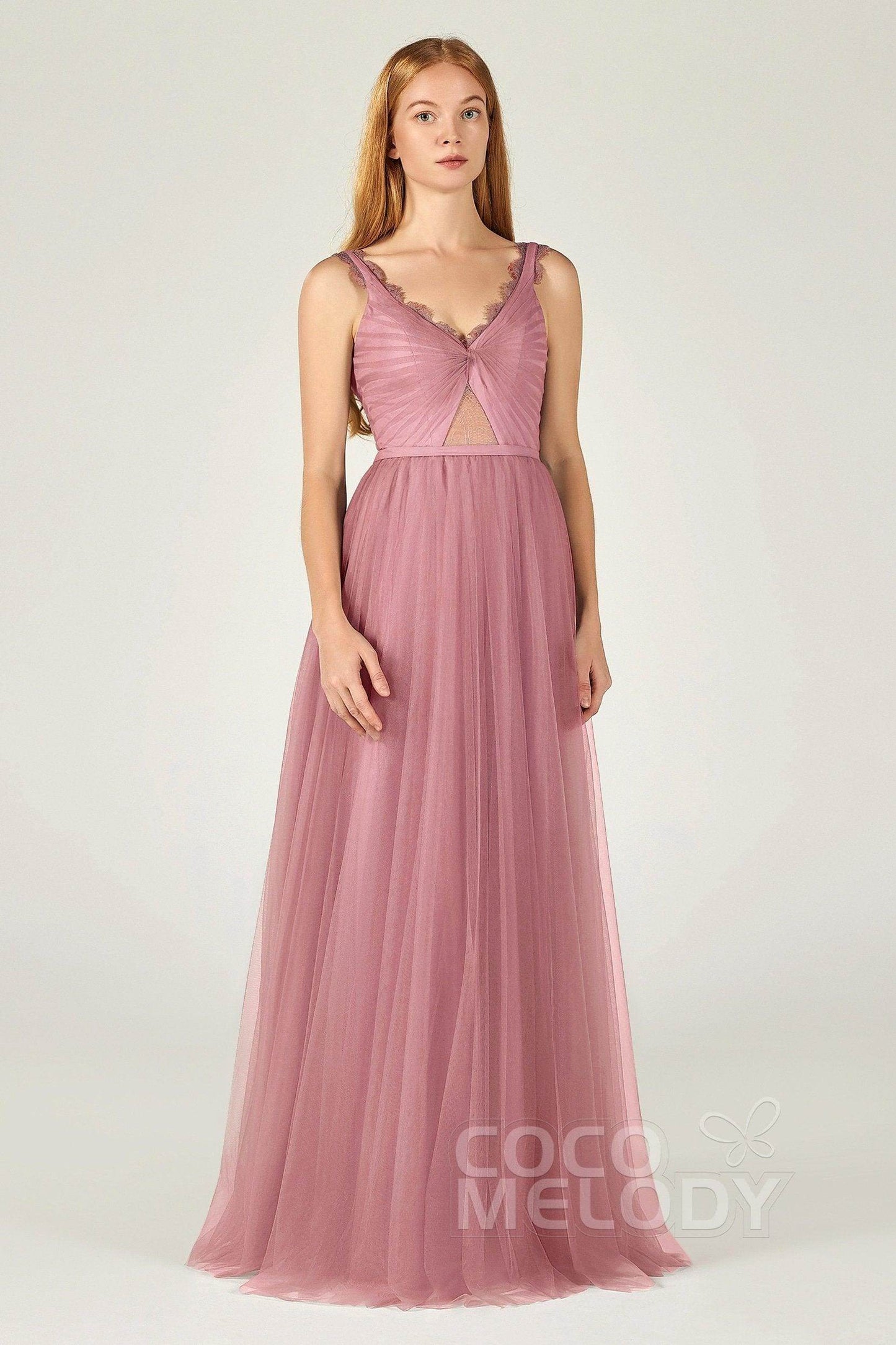 A-Line Floor Length Tulle Bridesmaid Dress CB0380 - COCOMELODY
