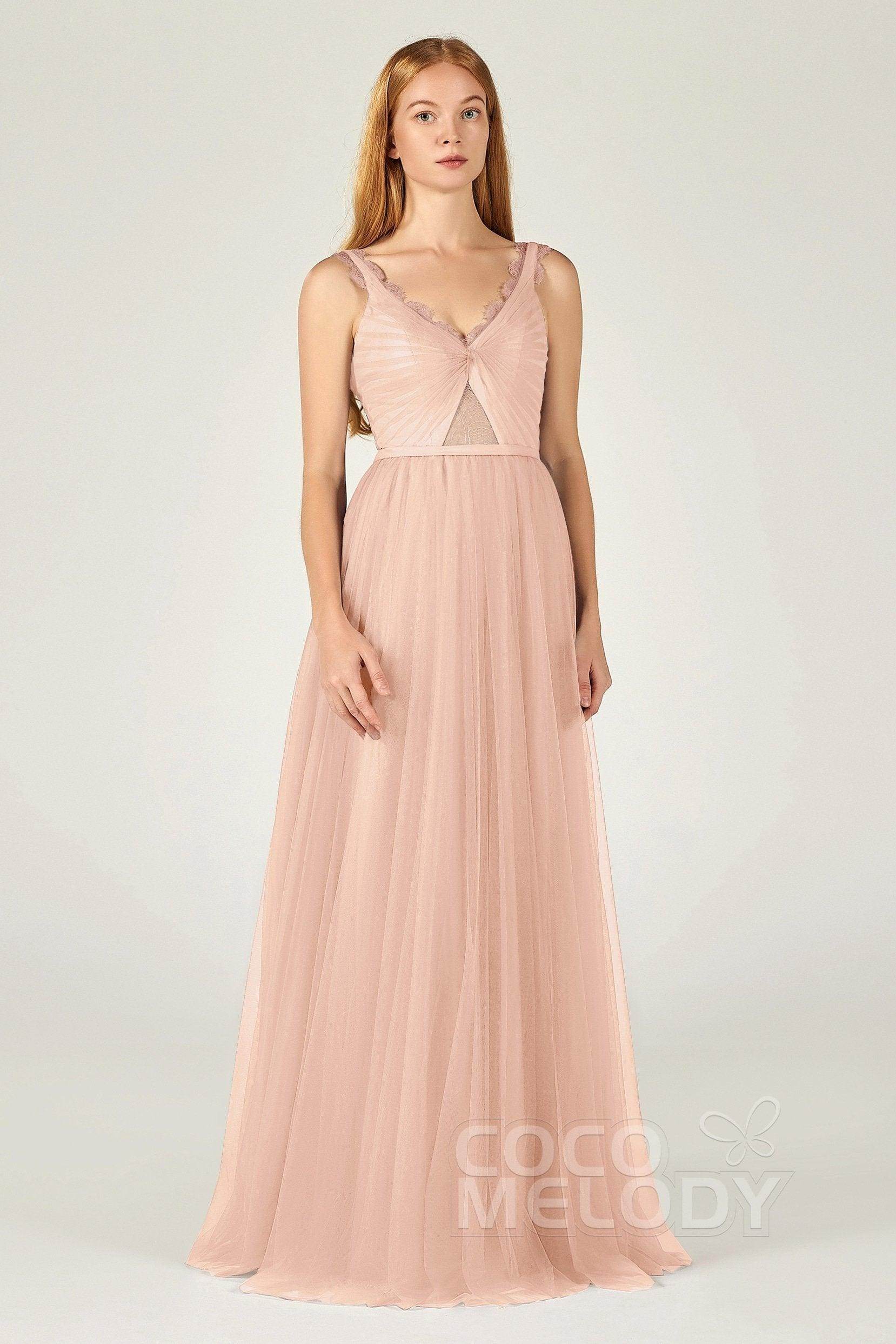 A-Line Floor Length Tulle Bridesmaid Dress CB0380 - COCOMELODY