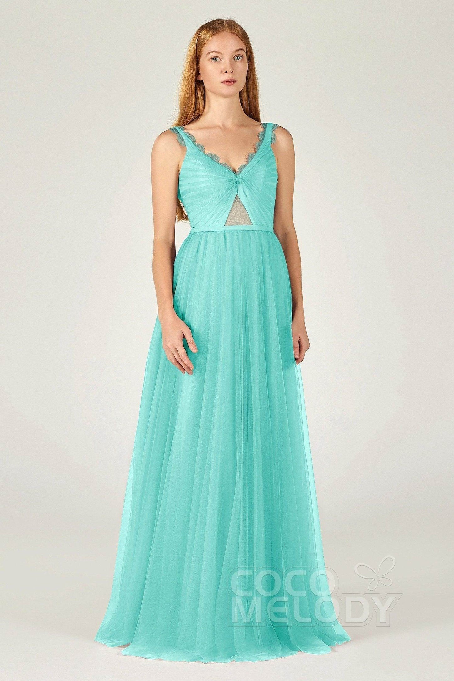 A-Line Floor Length Tulle Bridesmaid Dress CB0380 - COCOMELODY