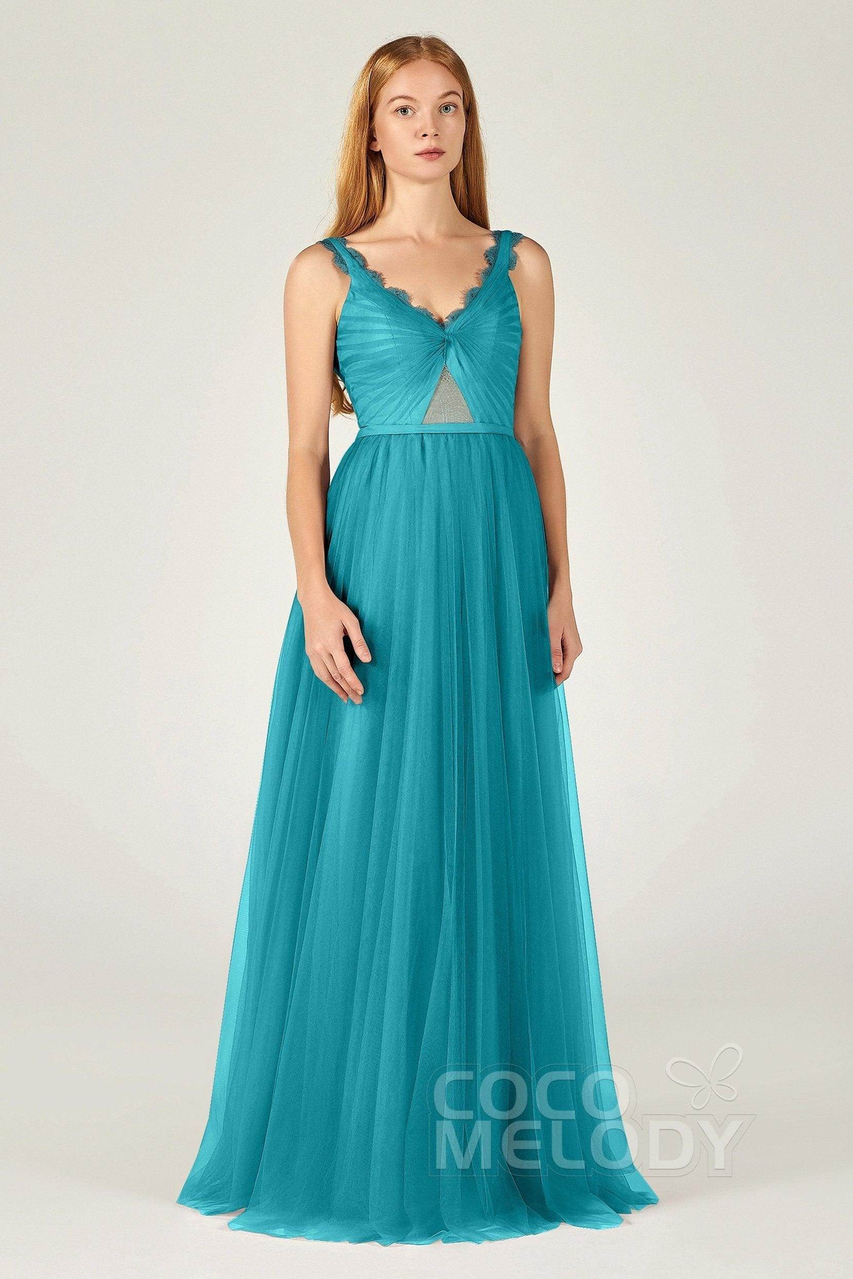 A-Line Floor Length Tulle Bridesmaid Dress CB0380 - COCOMELODY