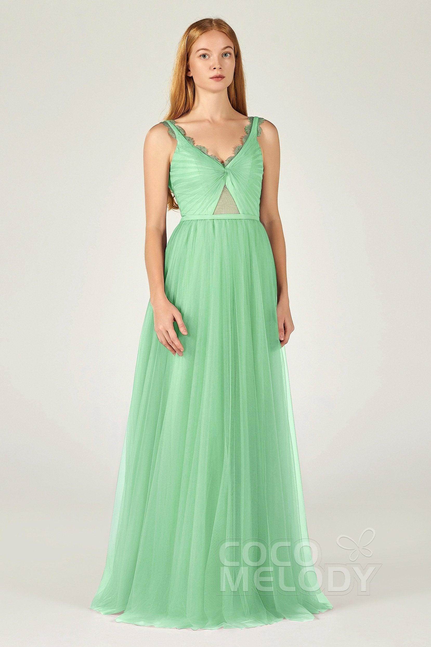 A-Line Floor Length Tulle Bridesmaid Dress CB0380 - COCOMELODY